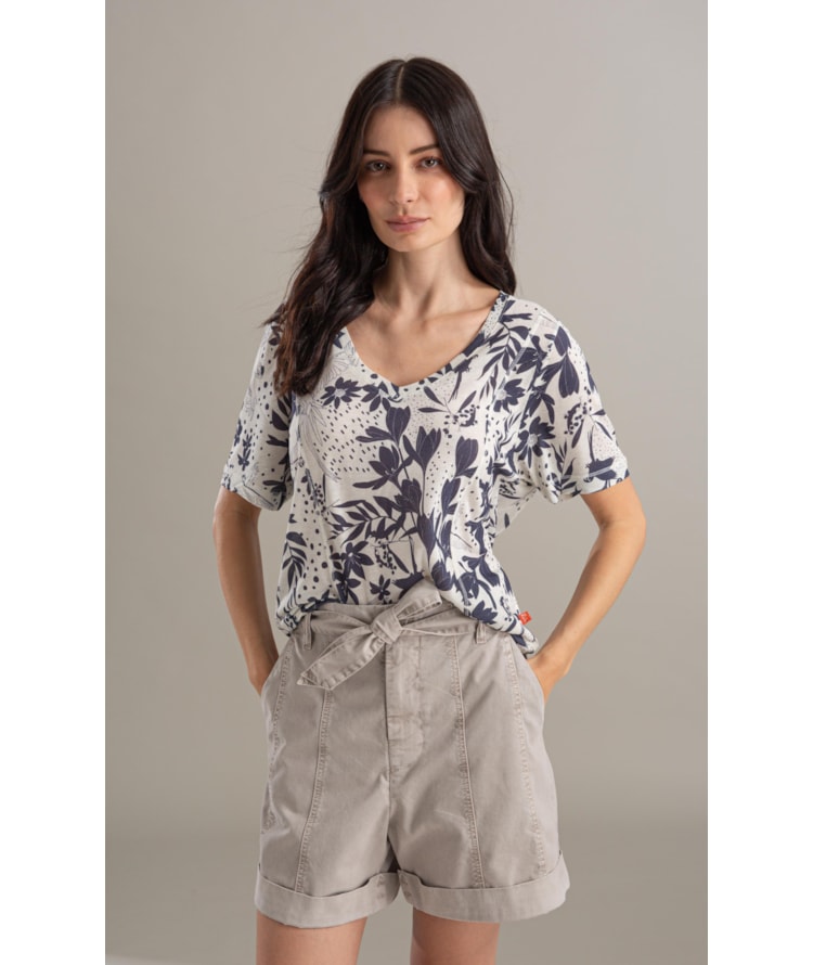 Blusa Linho  Nice Estampa Arara Marinho