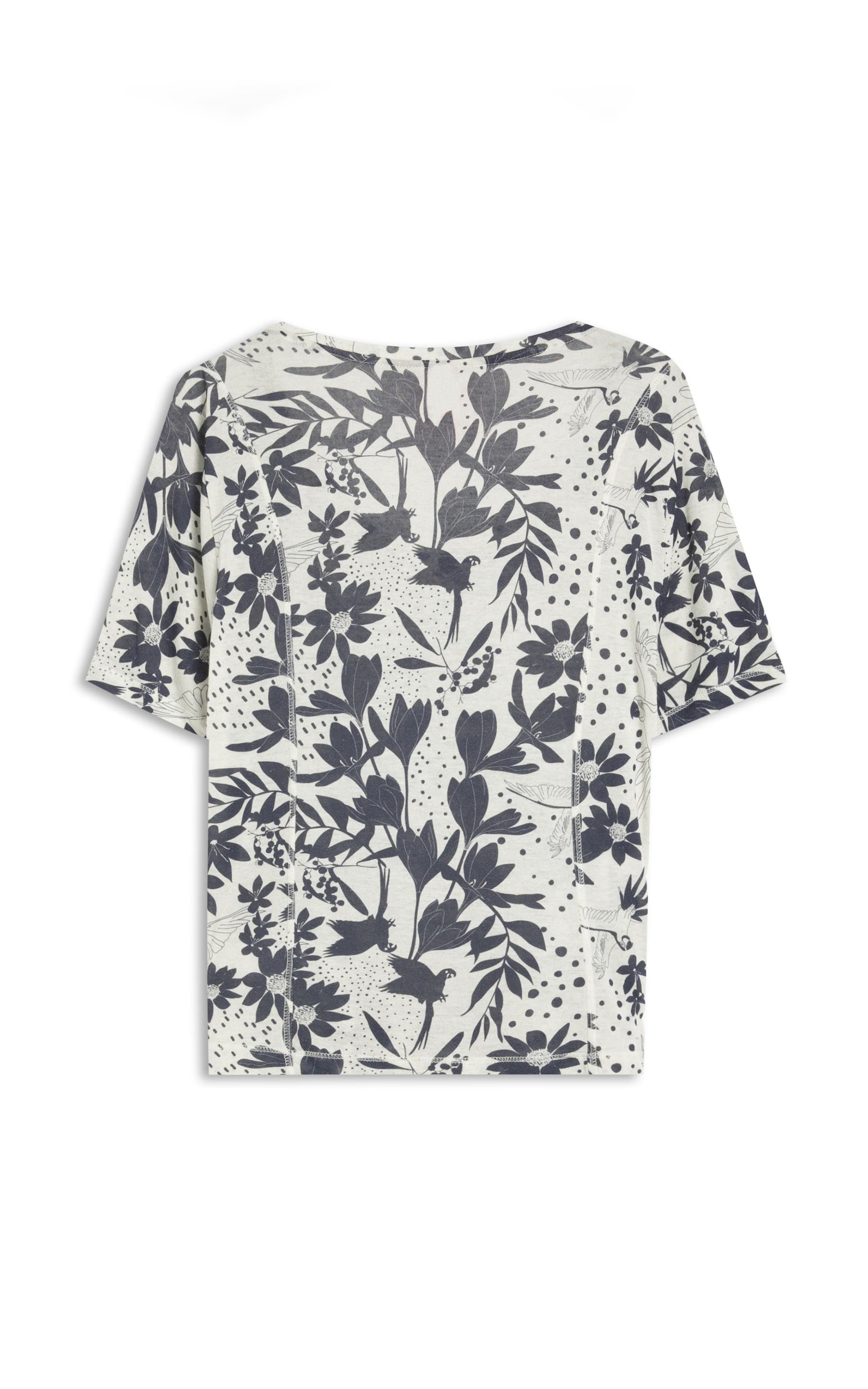 Blusa Linho  Nice Estampa Arara Marinho