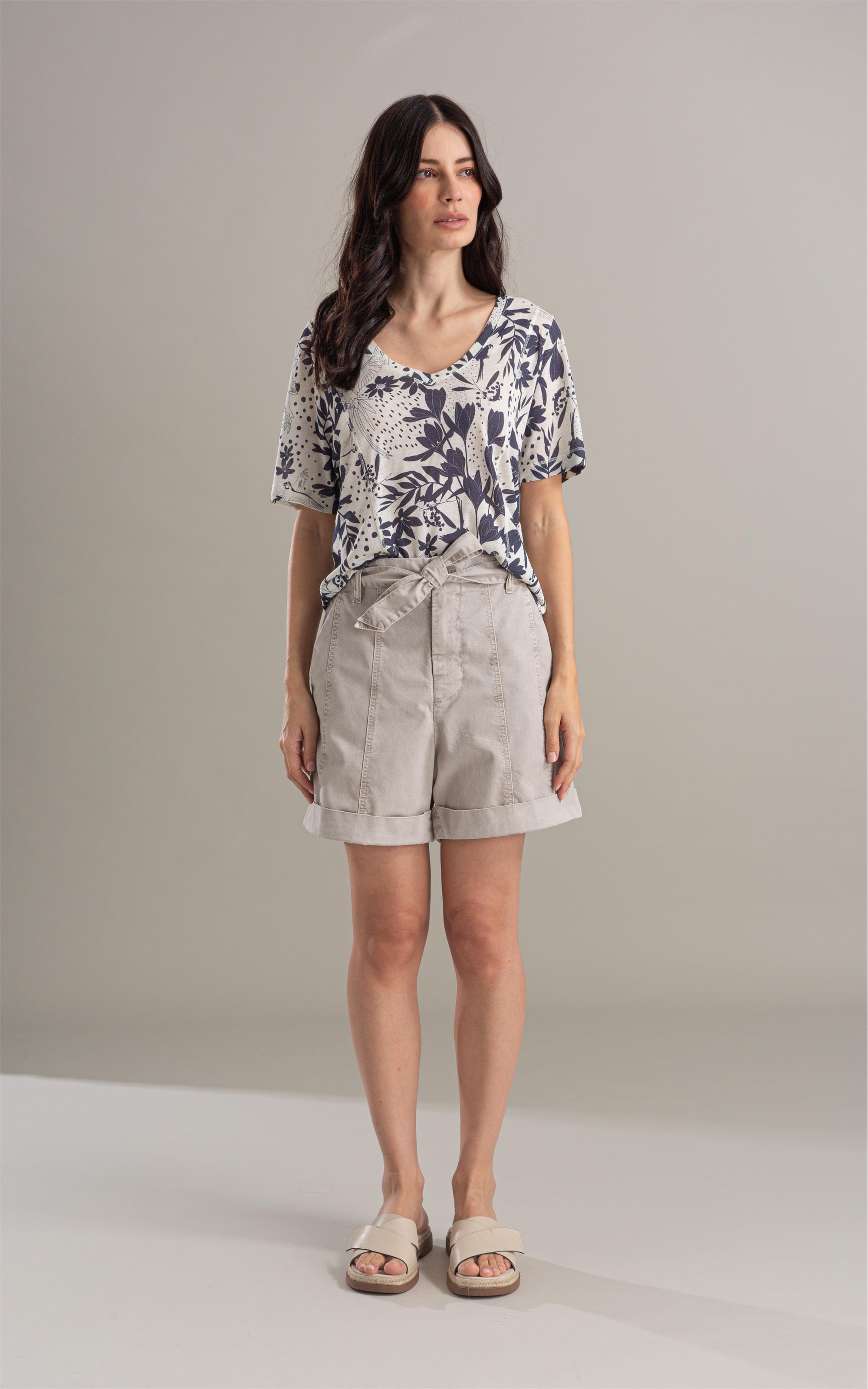 Blusa Linho  Nice Estampa Arara Marinho