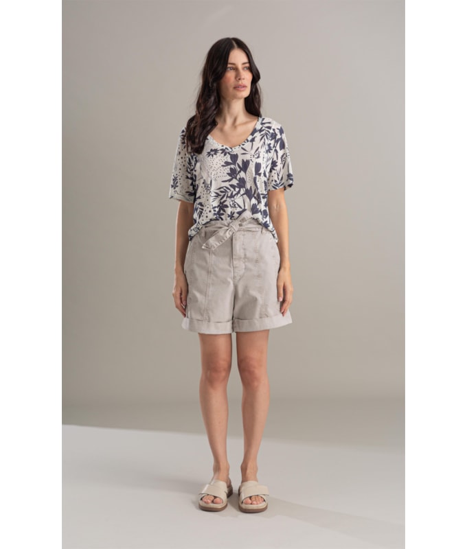 Blusa Linho  Nice Estampa Arara Marinho
