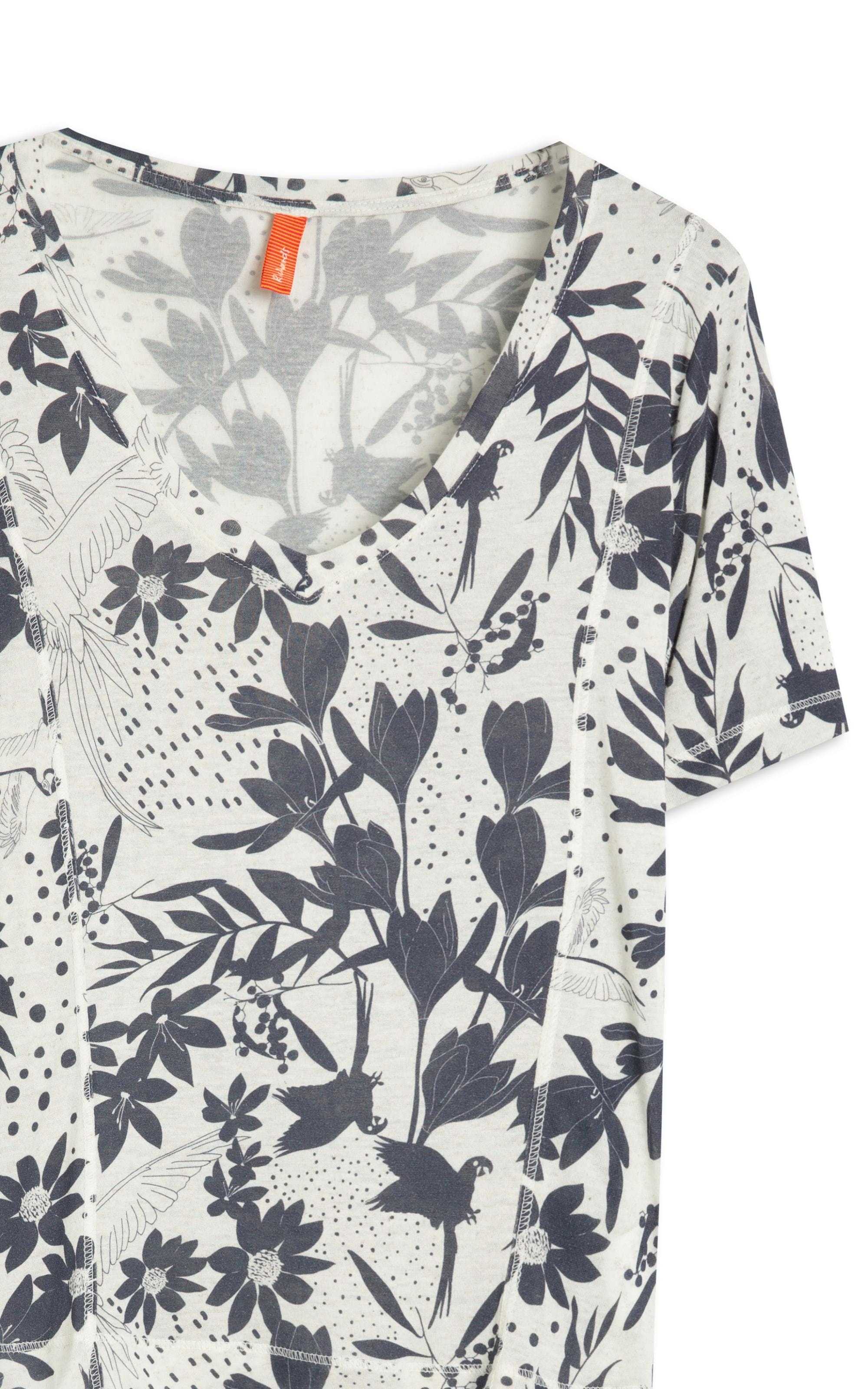 Blusa Linho  Nice Estampa Arara Marinho