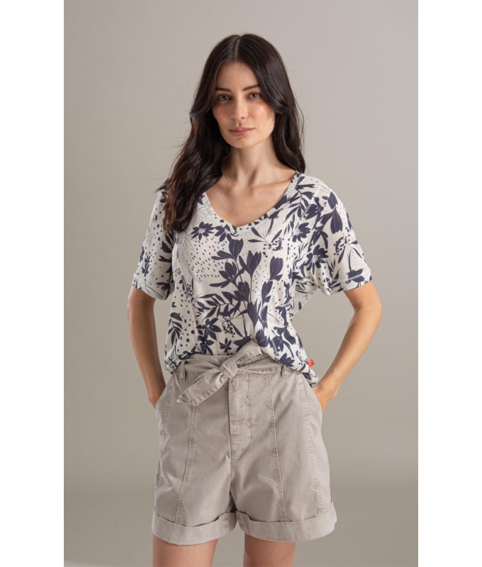 Blusa Linho  Nice Estampa Arara Marinho