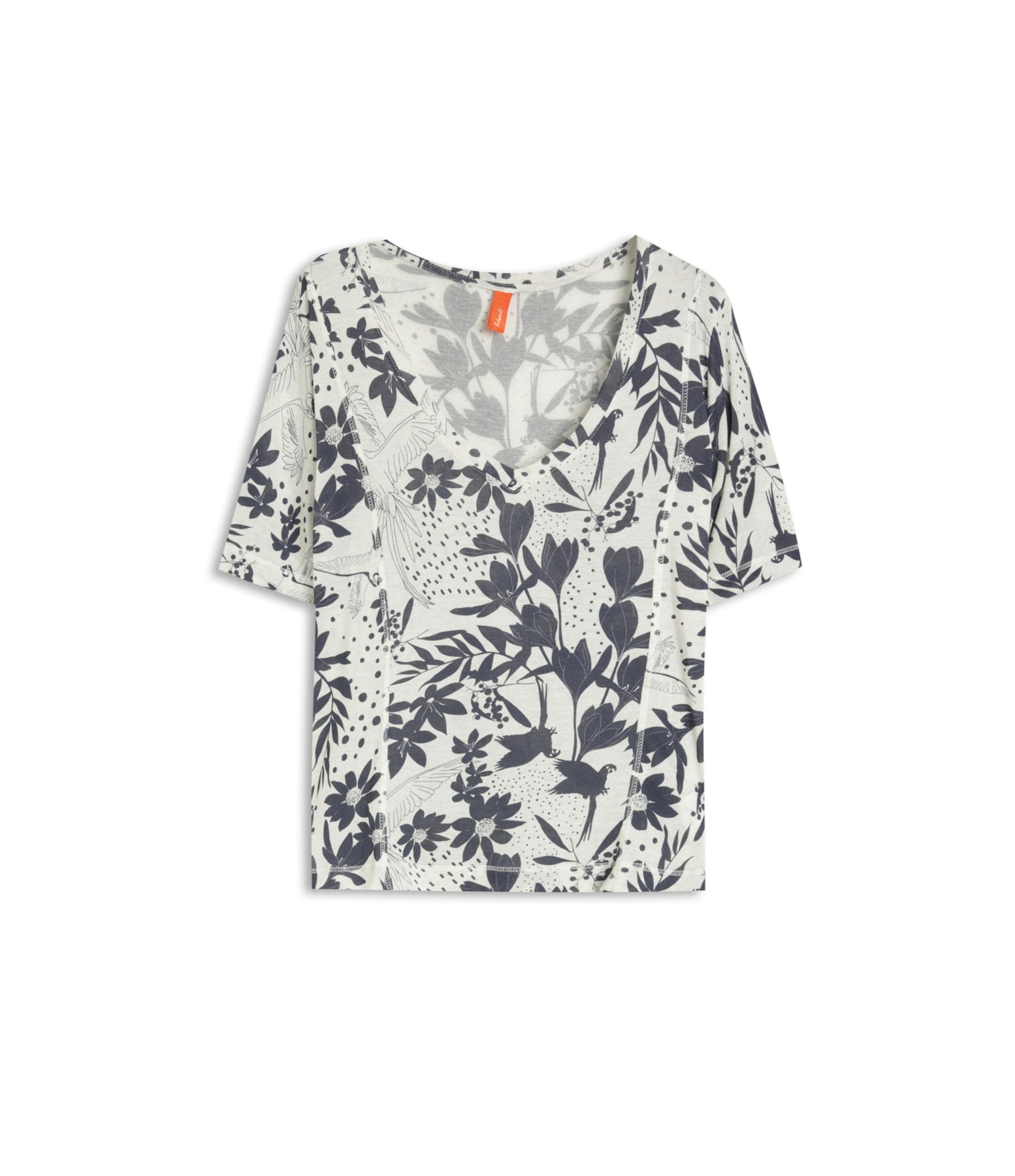Blusa Linho  Nice Estampa Arara Marinho
