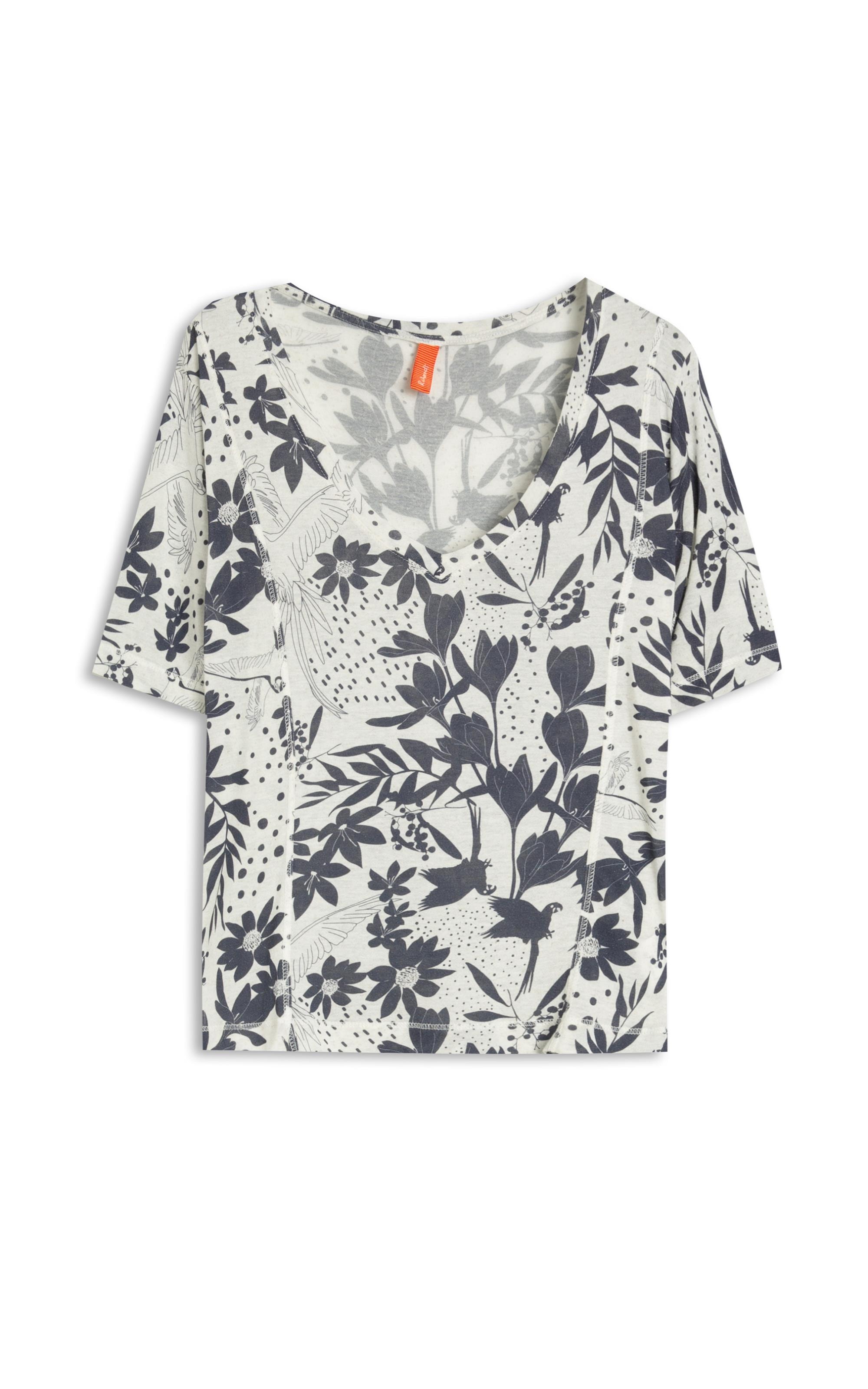 Blusa Linho  Nice Estampa Arara Marinho