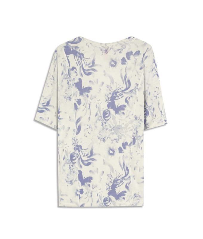 Blusa Linho  Nice Estampa Water Azul Pervante