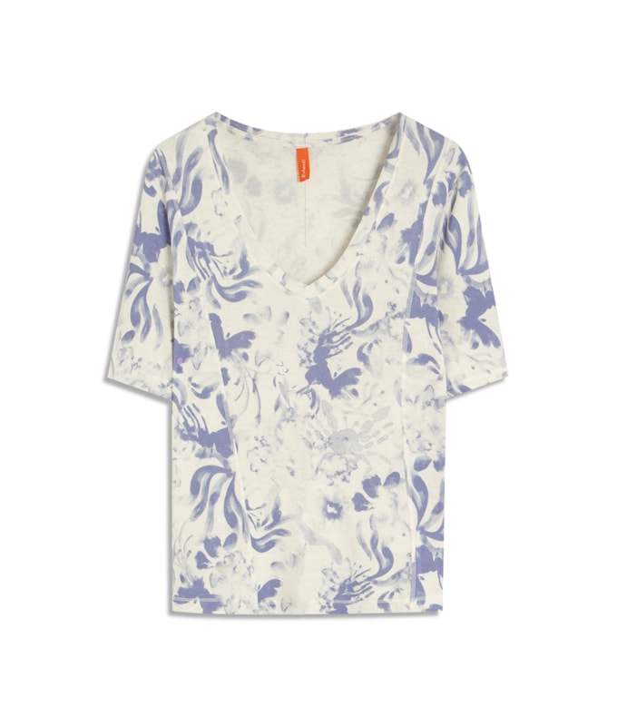 Blusa Linho  Nice Estampa Water Azul Pervante