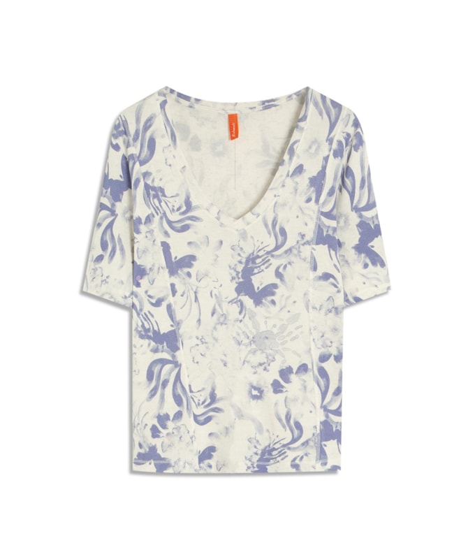 Blusa Linho  Nice Estampa Water Azul Pervante