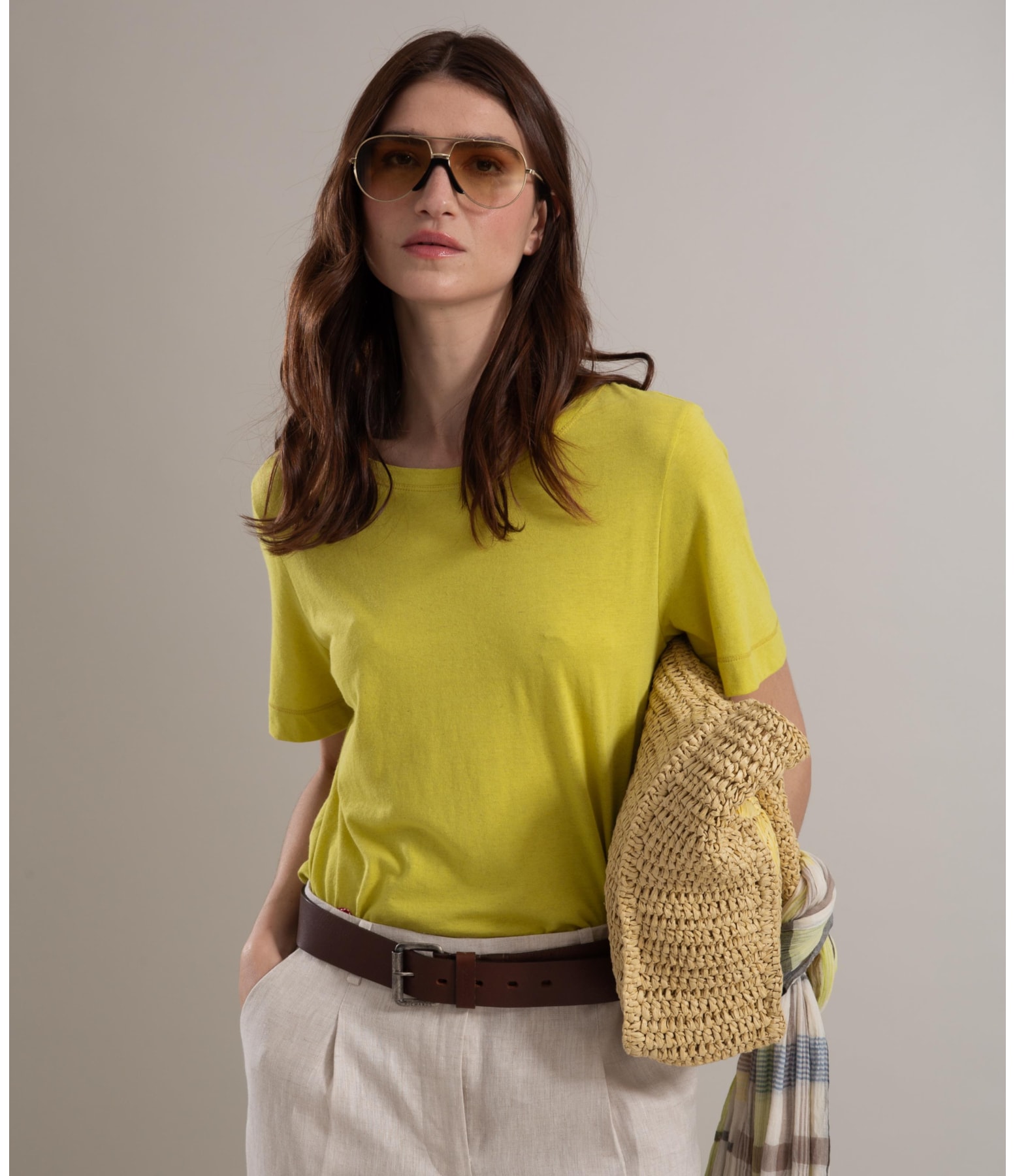 Blusa Linho  Nina Decote Careca Amarelo