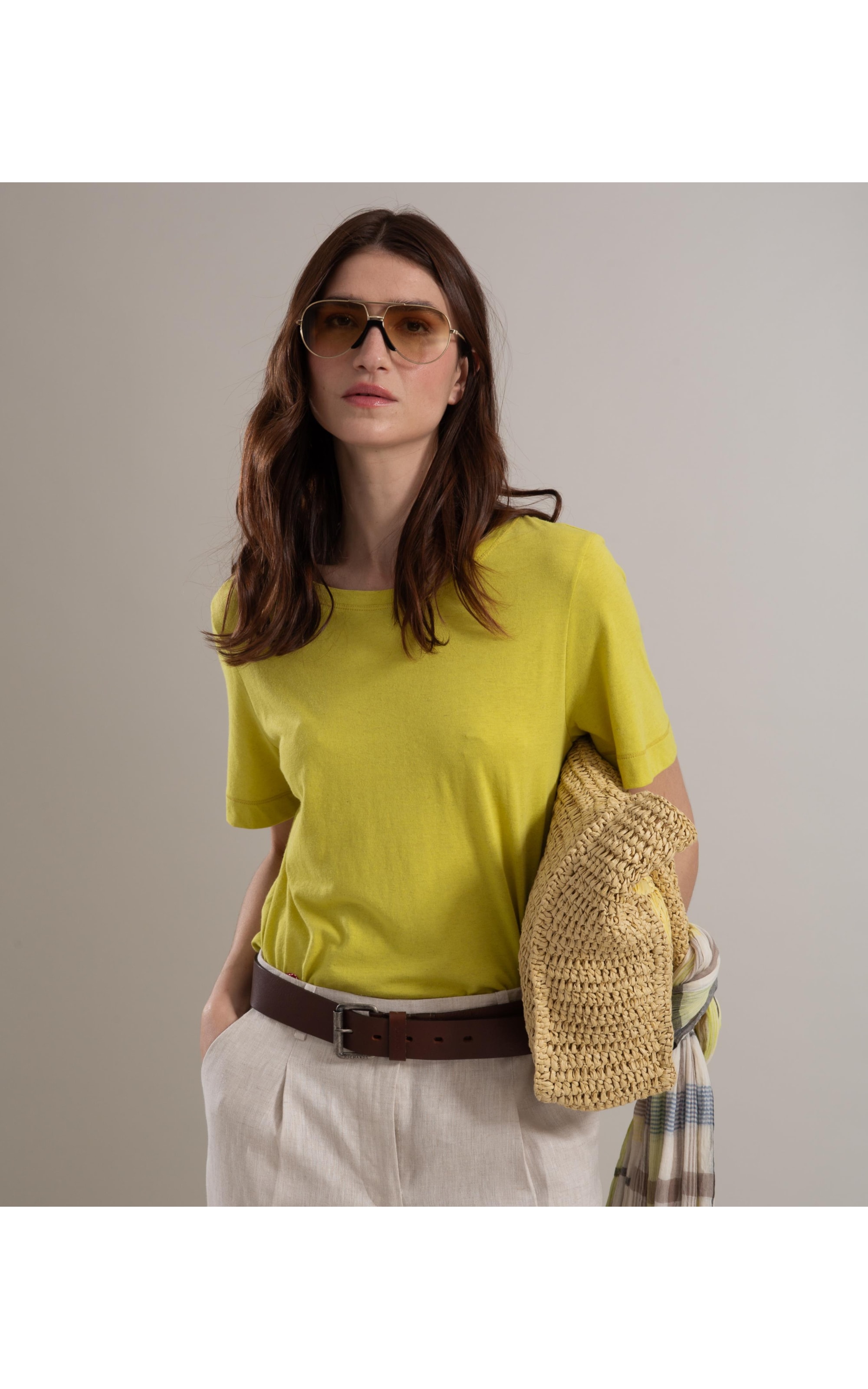 Blusa Linho  Nina Decote Careca Amarelo