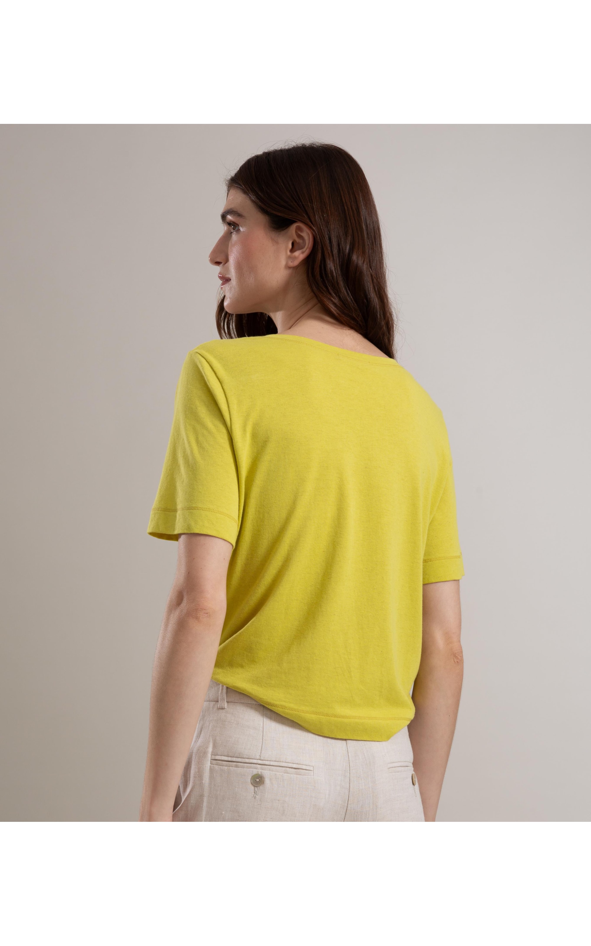 Blusa Linho  Nina Decote Careca Amarelo