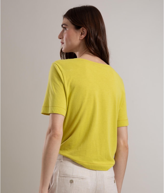 Blusa Linho  Nina Decote Careca Amarelo