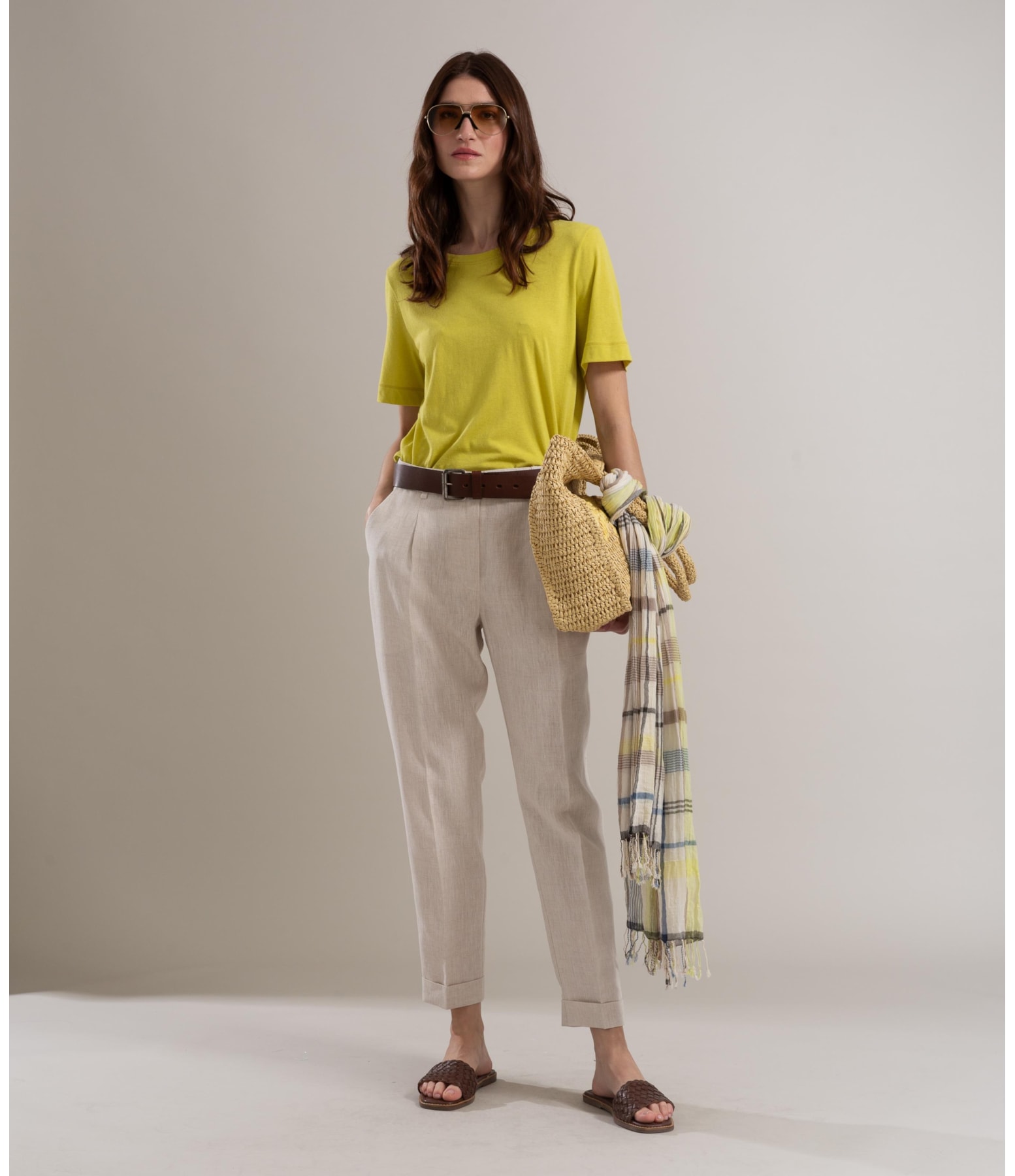 Blusa Linho  Nina Decote Careca Amarelo