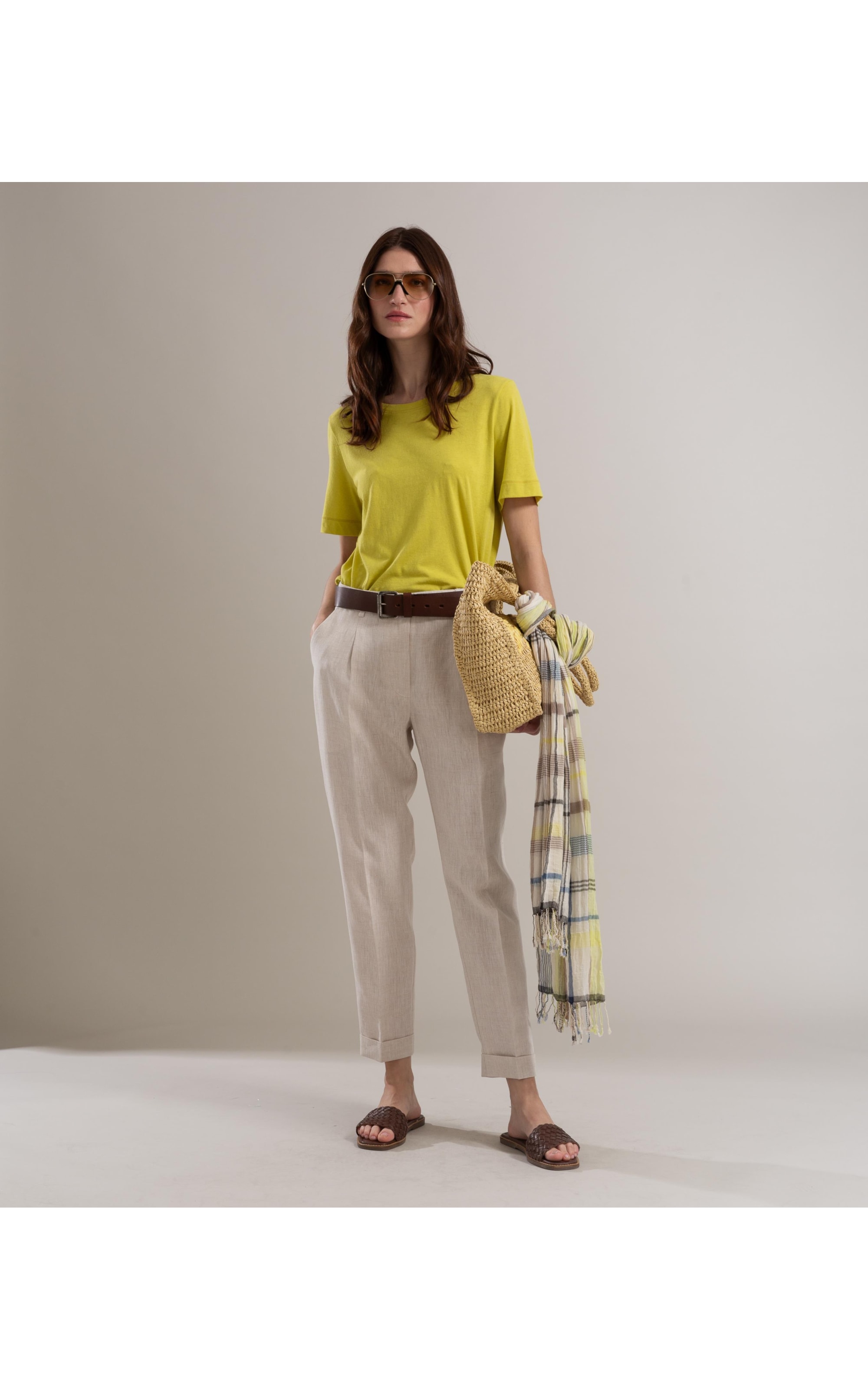 Blusa Linho  Nina Decote Careca Amarelo