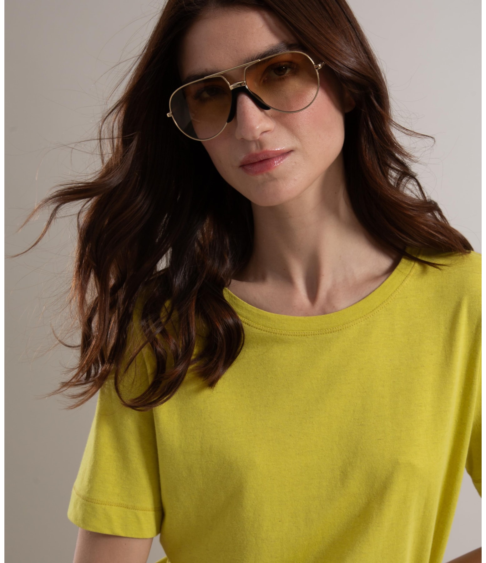 Blusa Linho  Nina Decote Careca Amarelo
