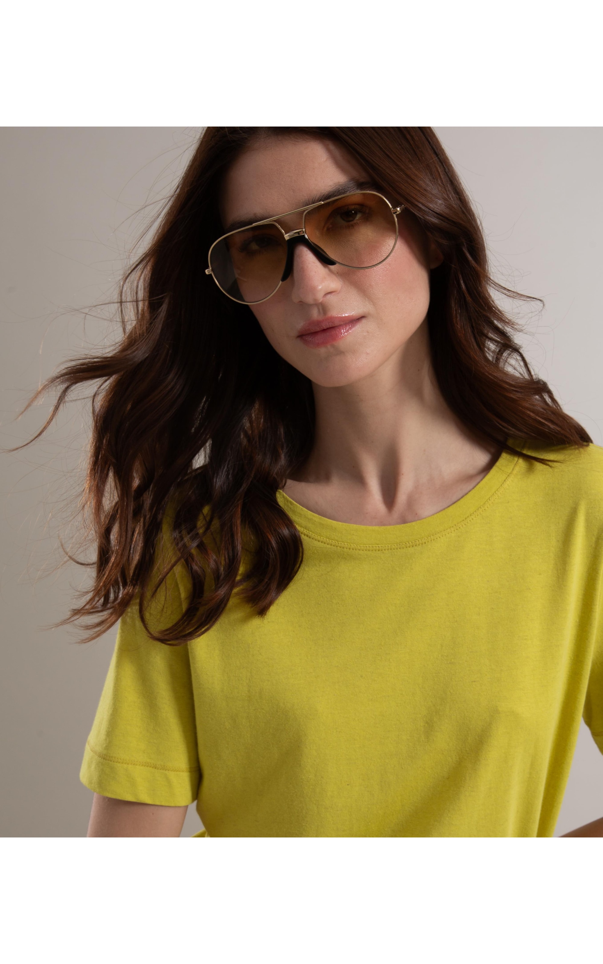 Blusa Linho  Nina Decote Careca Amarelo