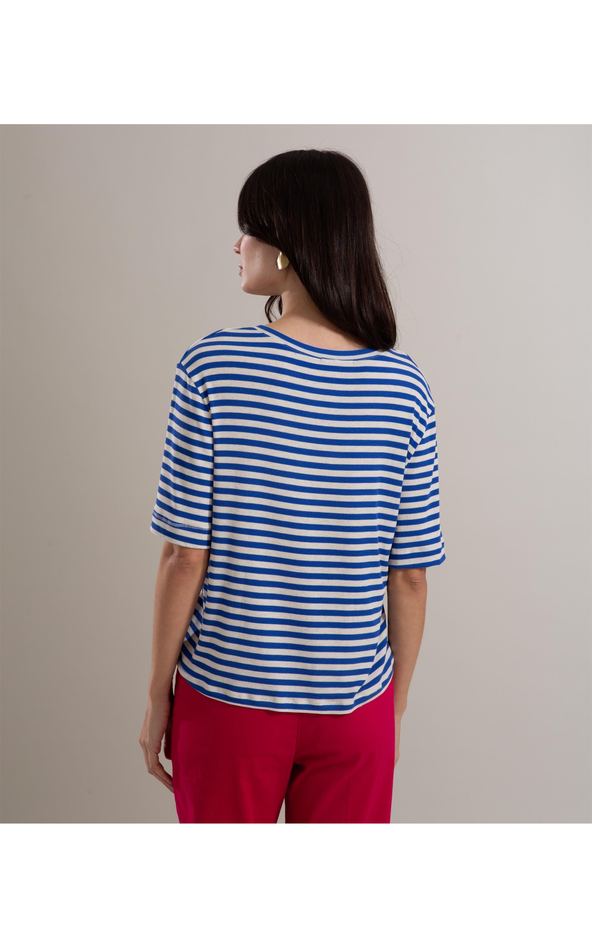 Blusa Linho  Nina v Listrado Azul Bic