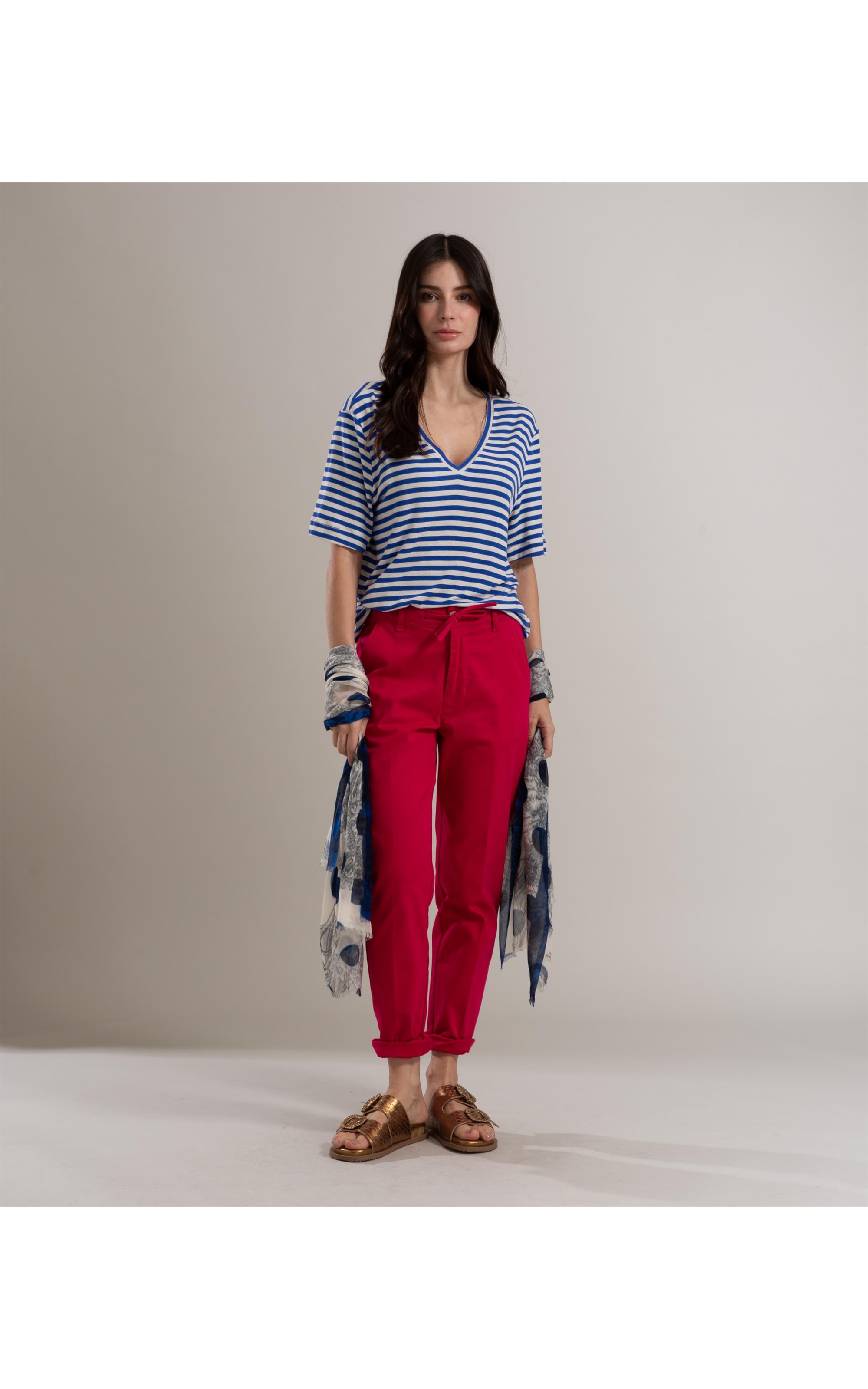 Blusa Linho  Nina v Listrado Azul Bic
