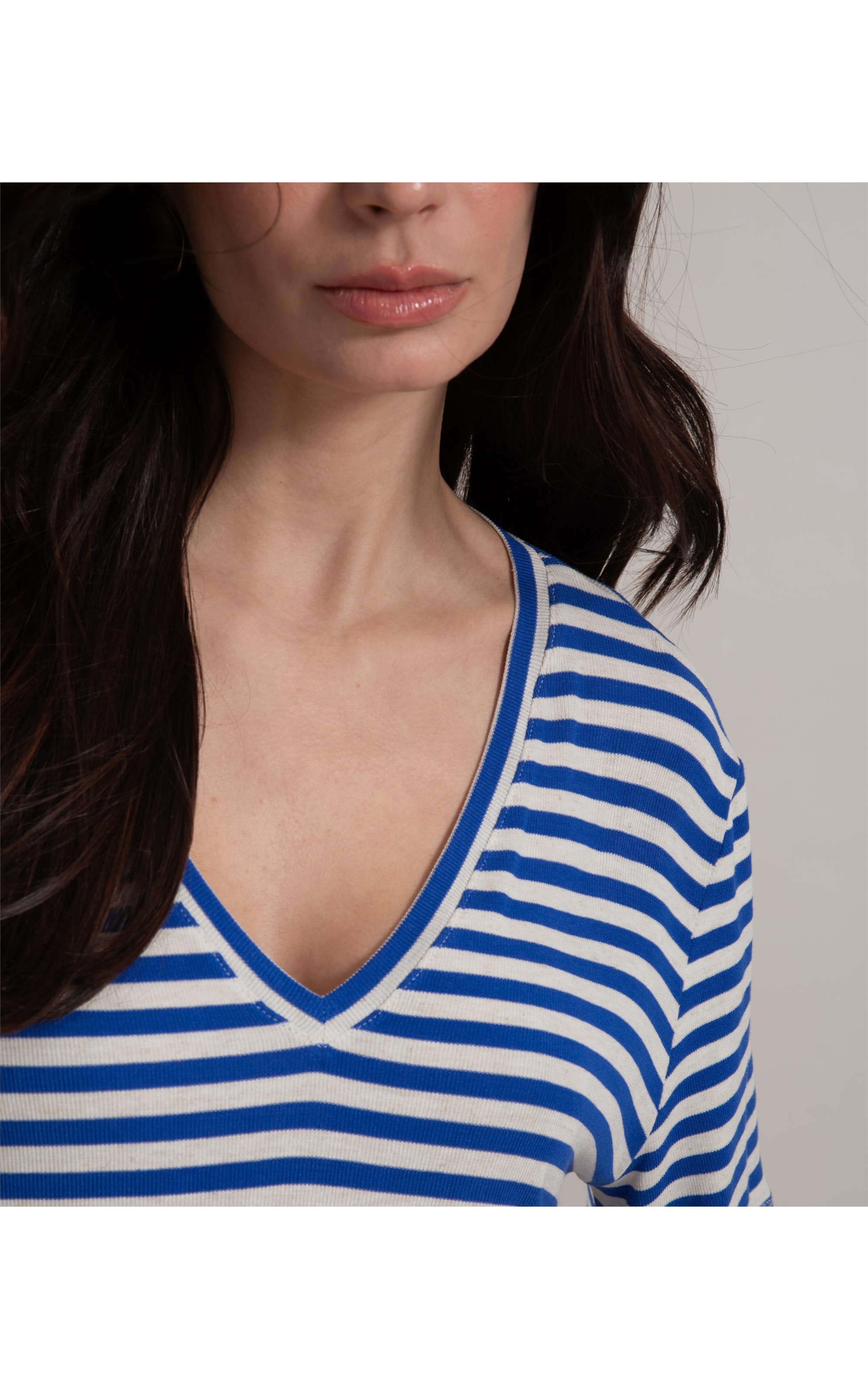 Blusa Linho  Nina v Listrado Azul Bic