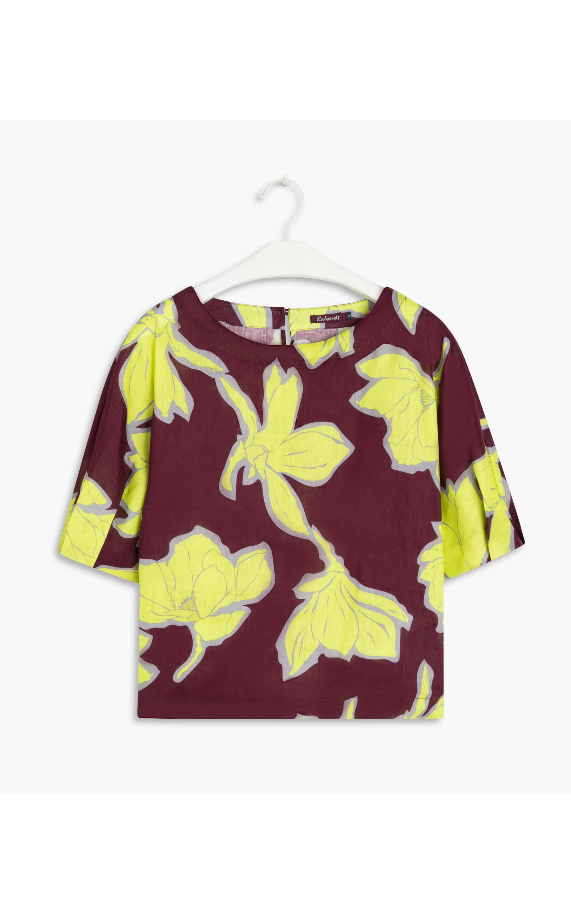 Blusa Linho  Oahe Floral Dark Wine