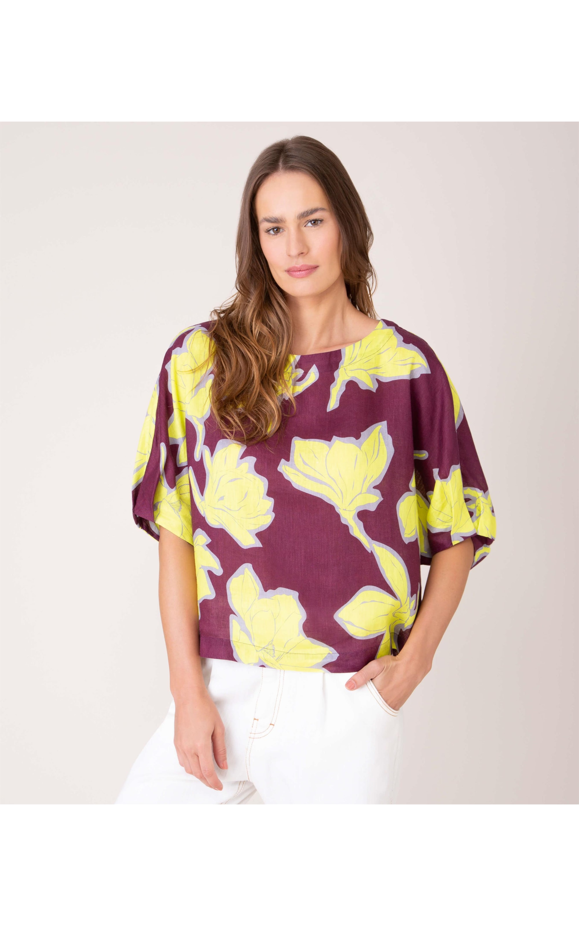 Blusa Linho  Oahe Floral Dark Wine
