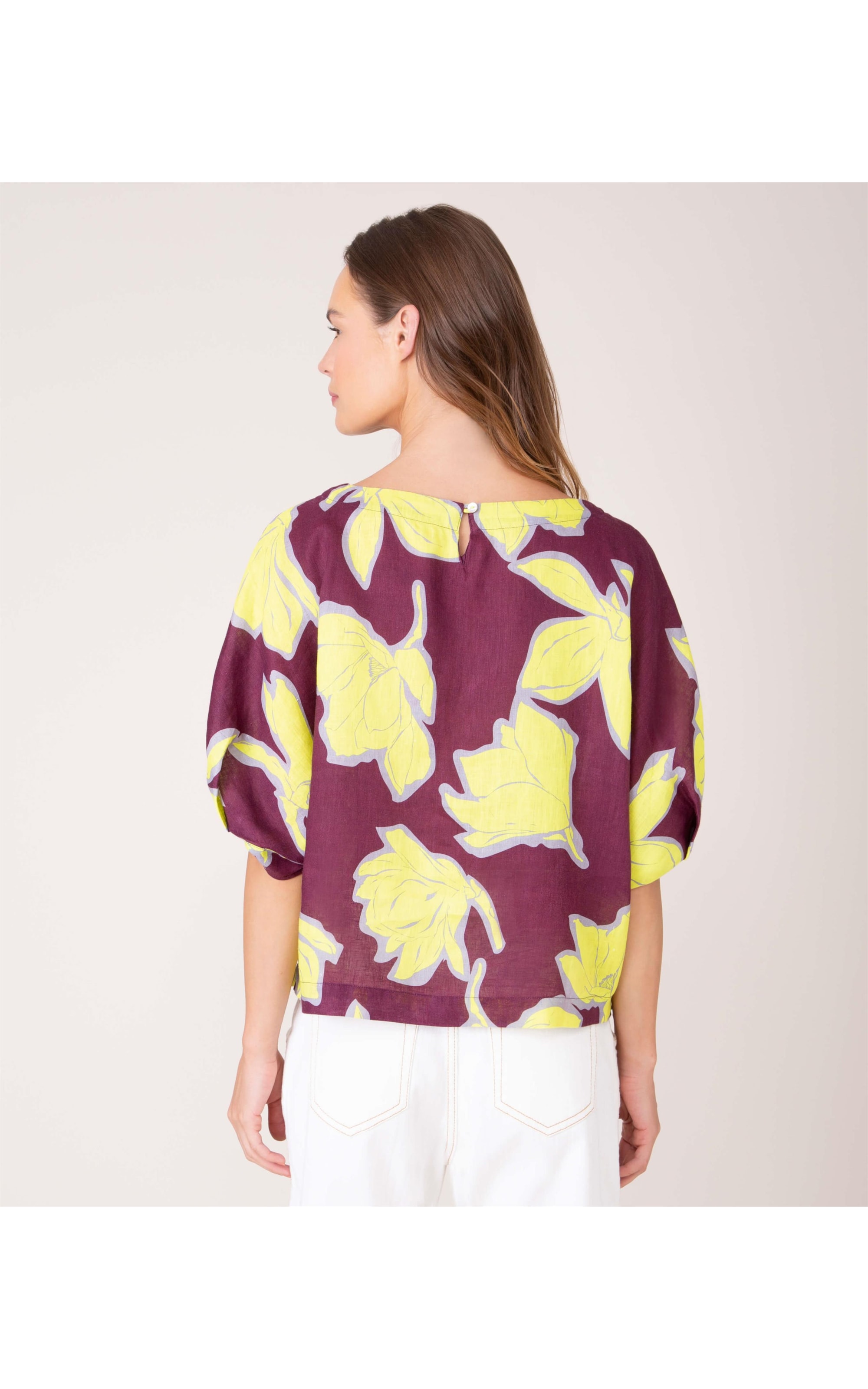 Blusa Linho  Oahe Floral Dark Wine