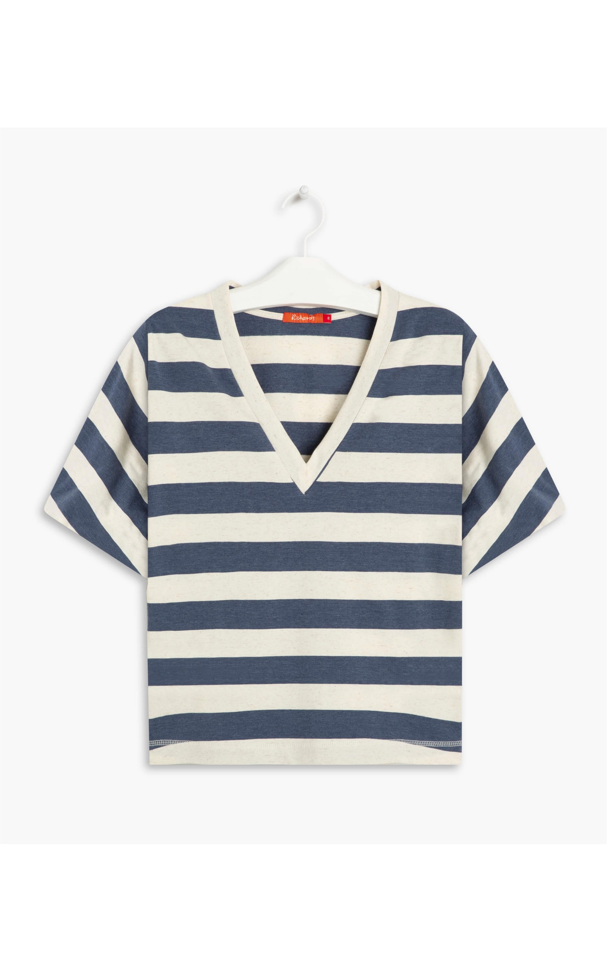 Blusa Linho  Rica Listrada Azul Bic