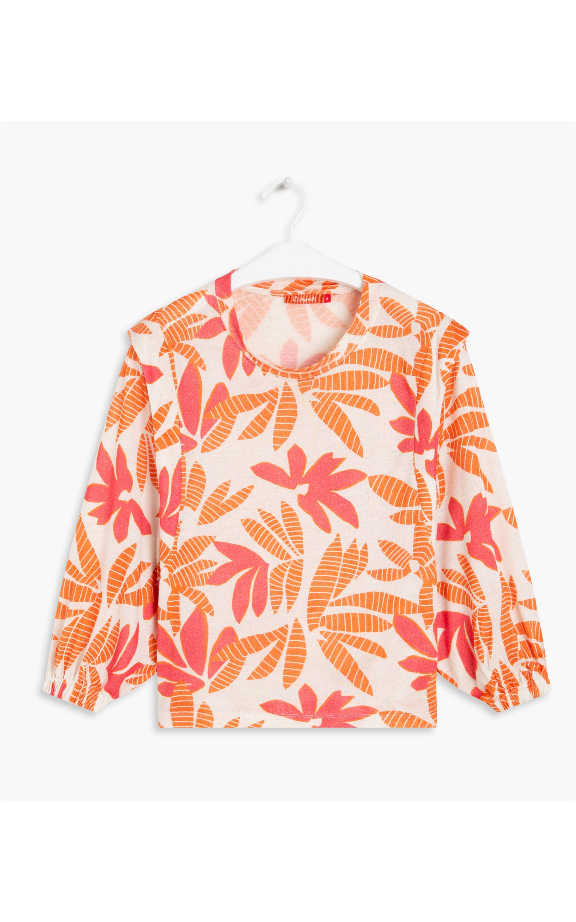 Blusa Linho  Rubi Est Folhas Listra Natural