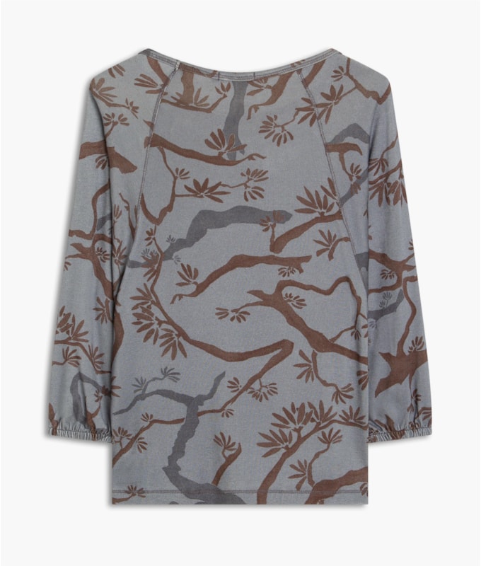 Blusa Linho  Saiji Estampa Tree Azul Pervante