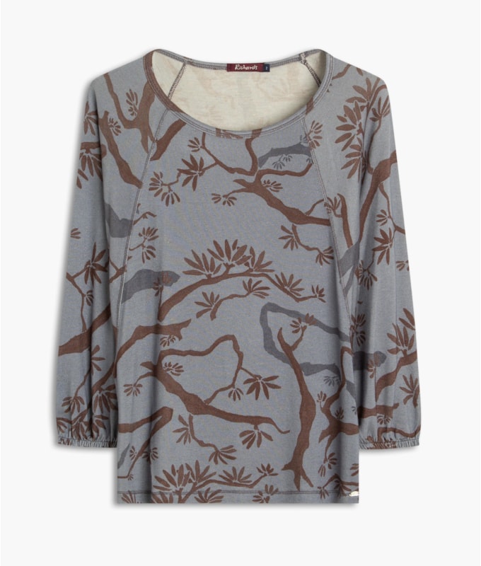 Blusa Linho  Saiji Estampa Tree Azul Pervante