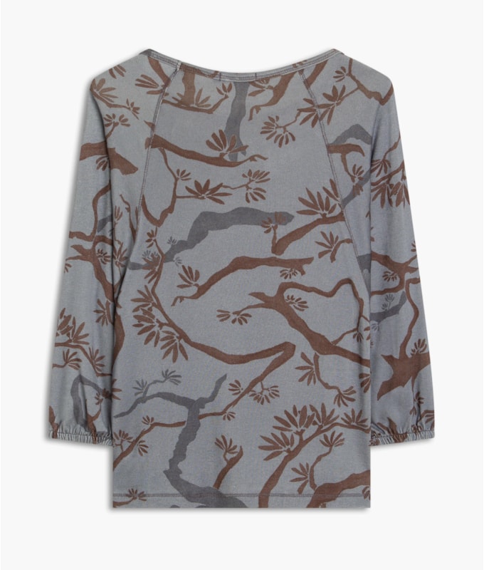 Blusa Linho  Saiji Estampa Tree Azul Pervante
