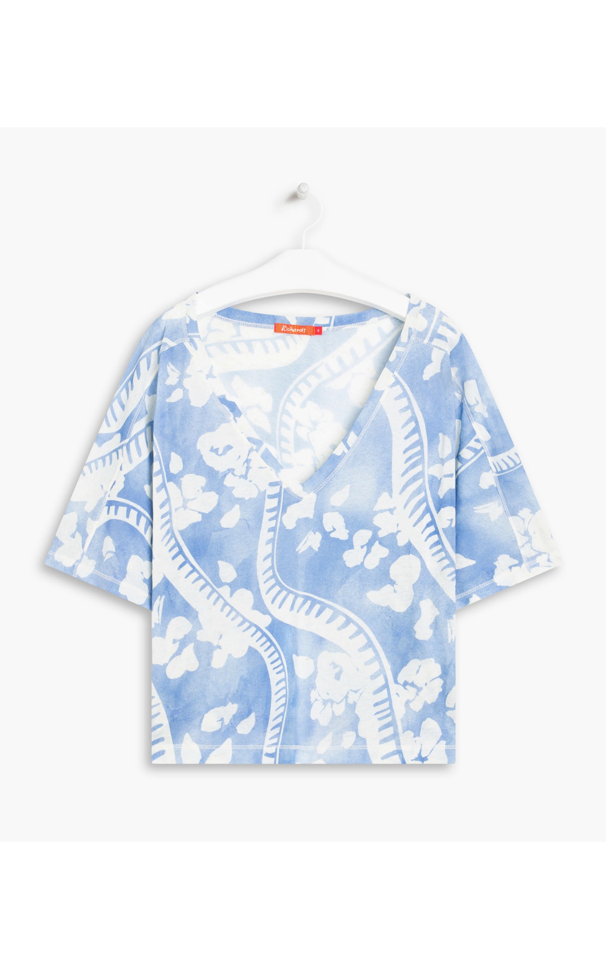 Blusa Linho  Salinas Estampa Petale Azul Bic