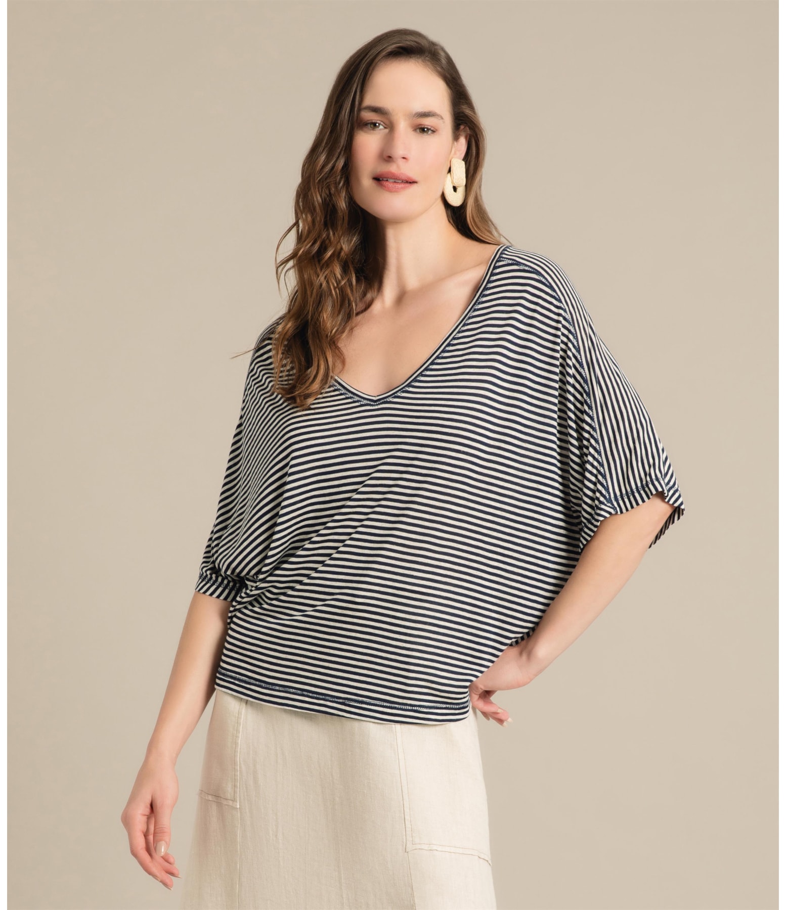 Blusa Linho  Salinas Listrada Marinho