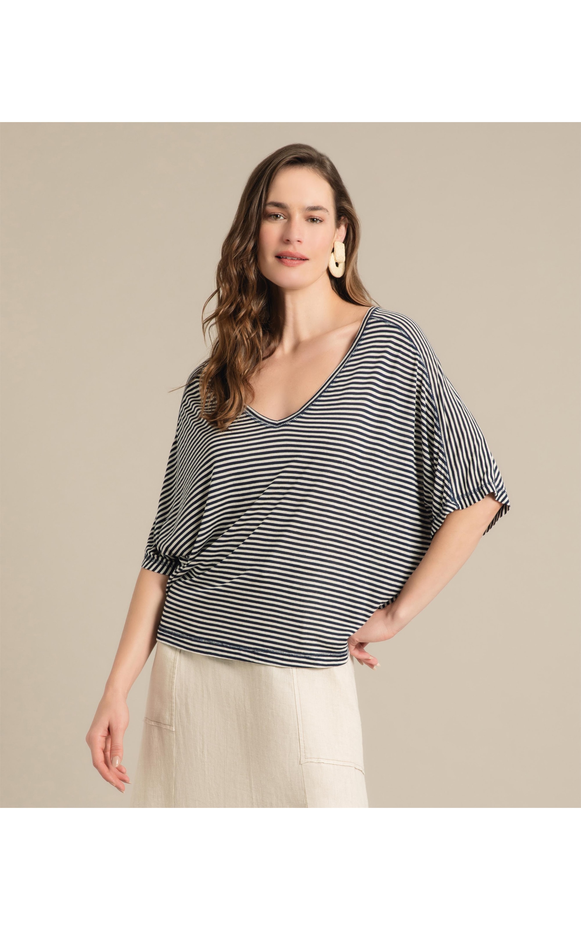 Blusa Linho  Salinas Listrada Marinho