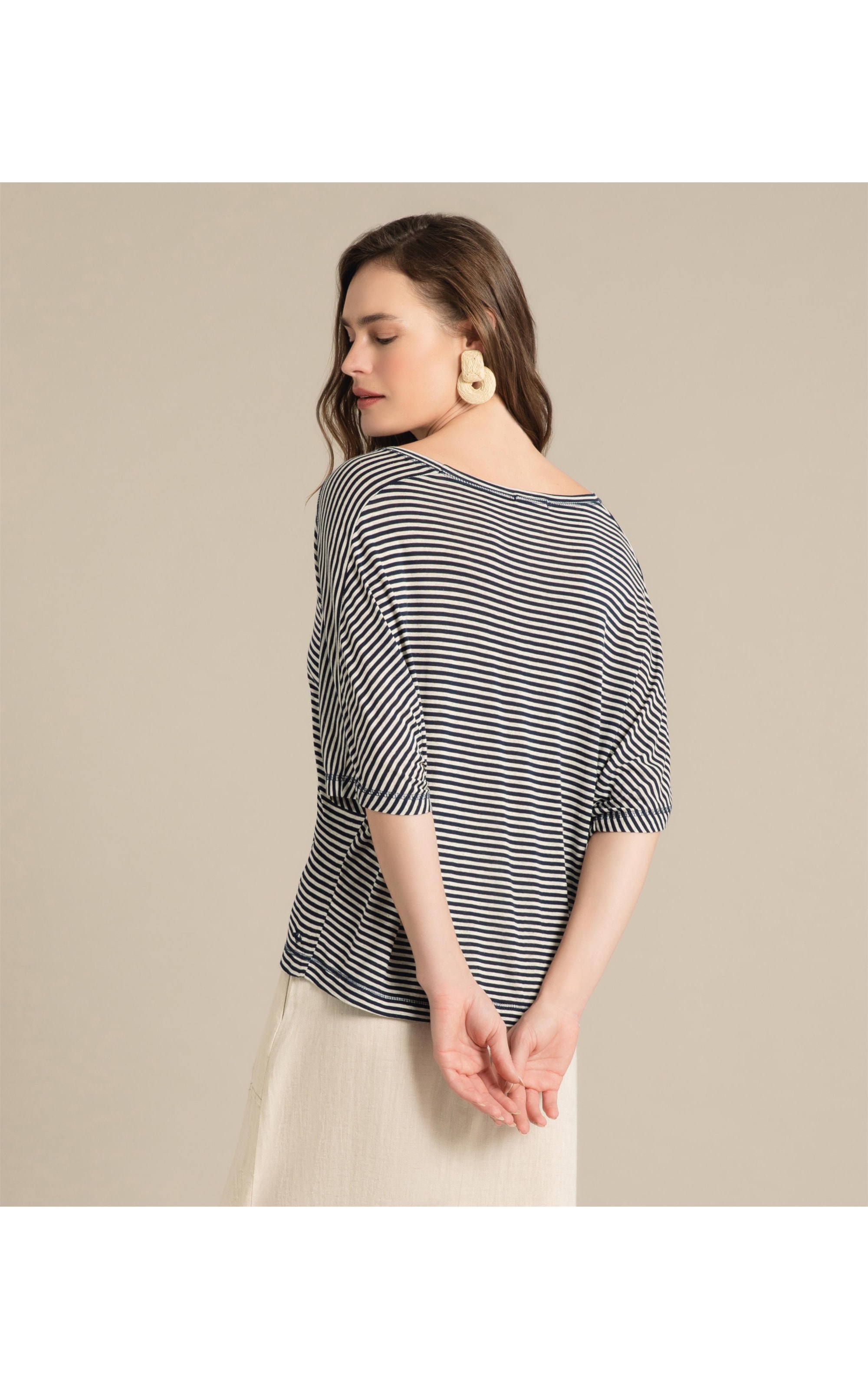 Blusa Linho  Salinas Listrada Marinho