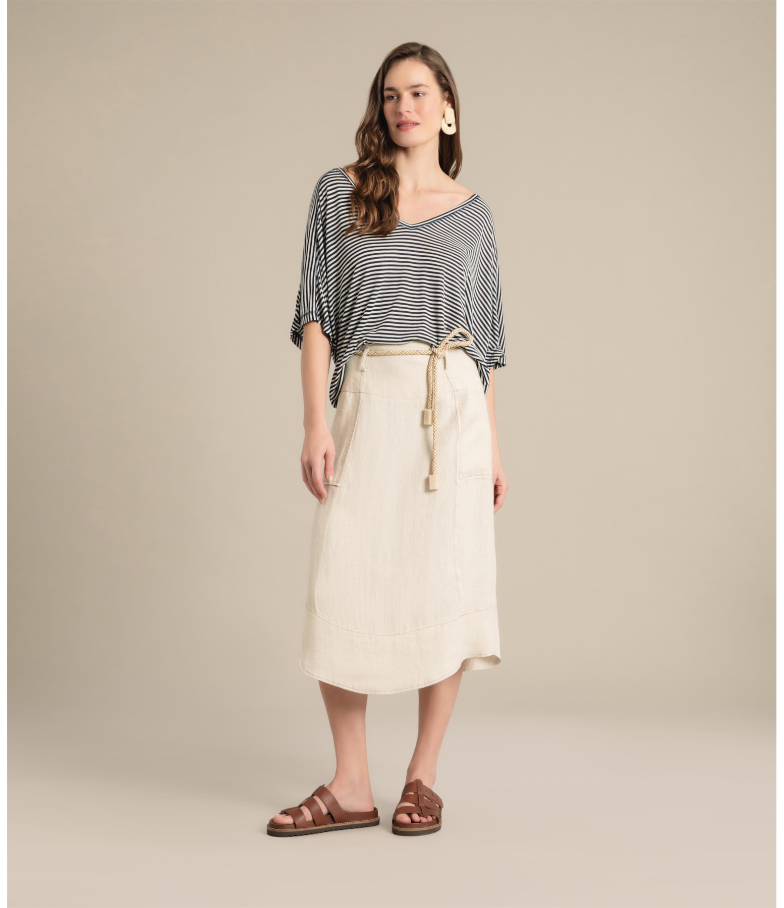 Blusa Linho  Salinas Listrada Marinho