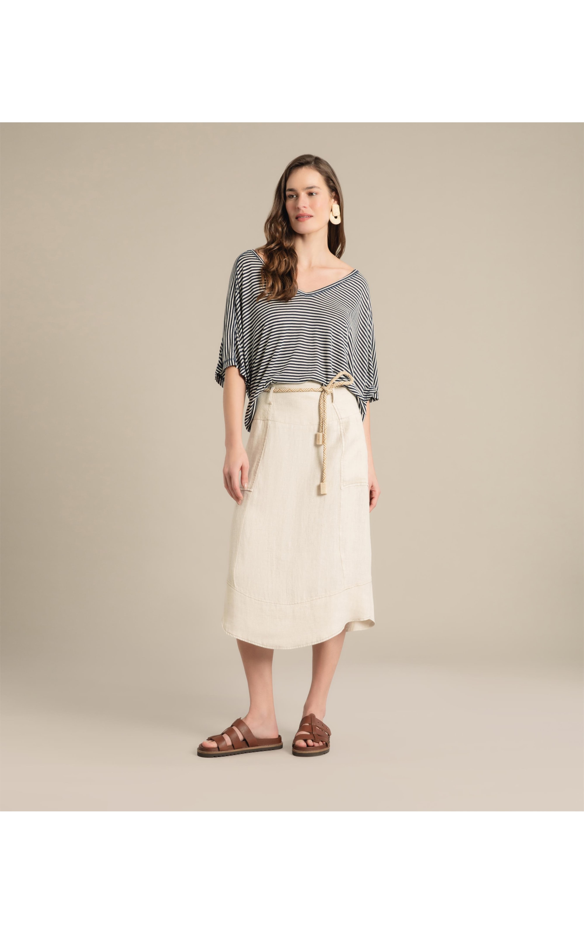 Blusa Linho  Salinas Listrada Marinho