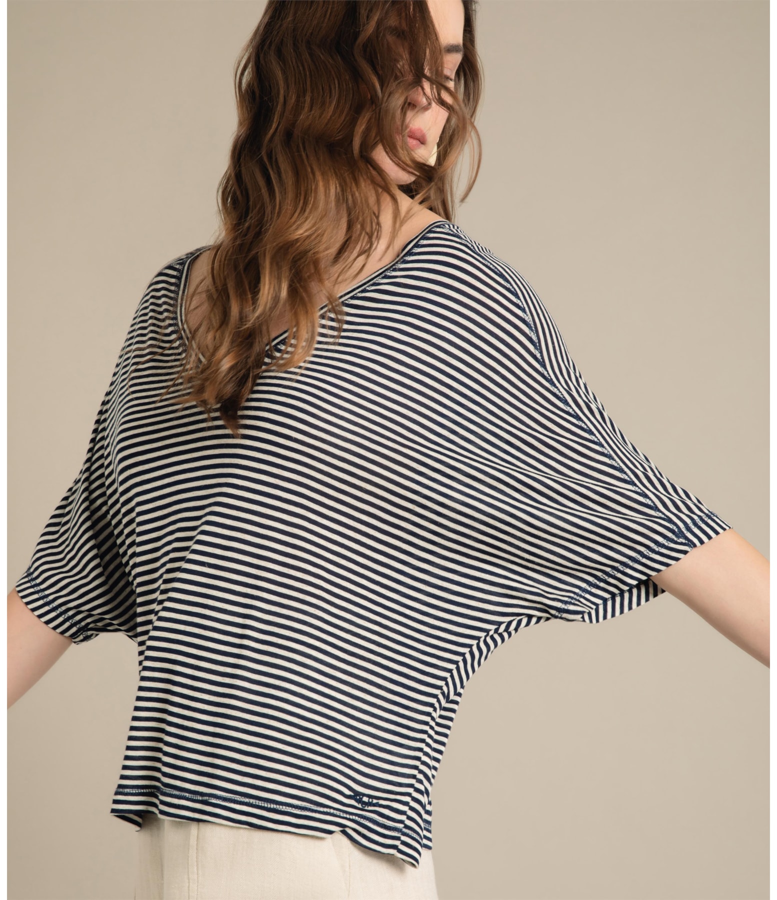 Blusa Linho  Salinas Listrada Marinho