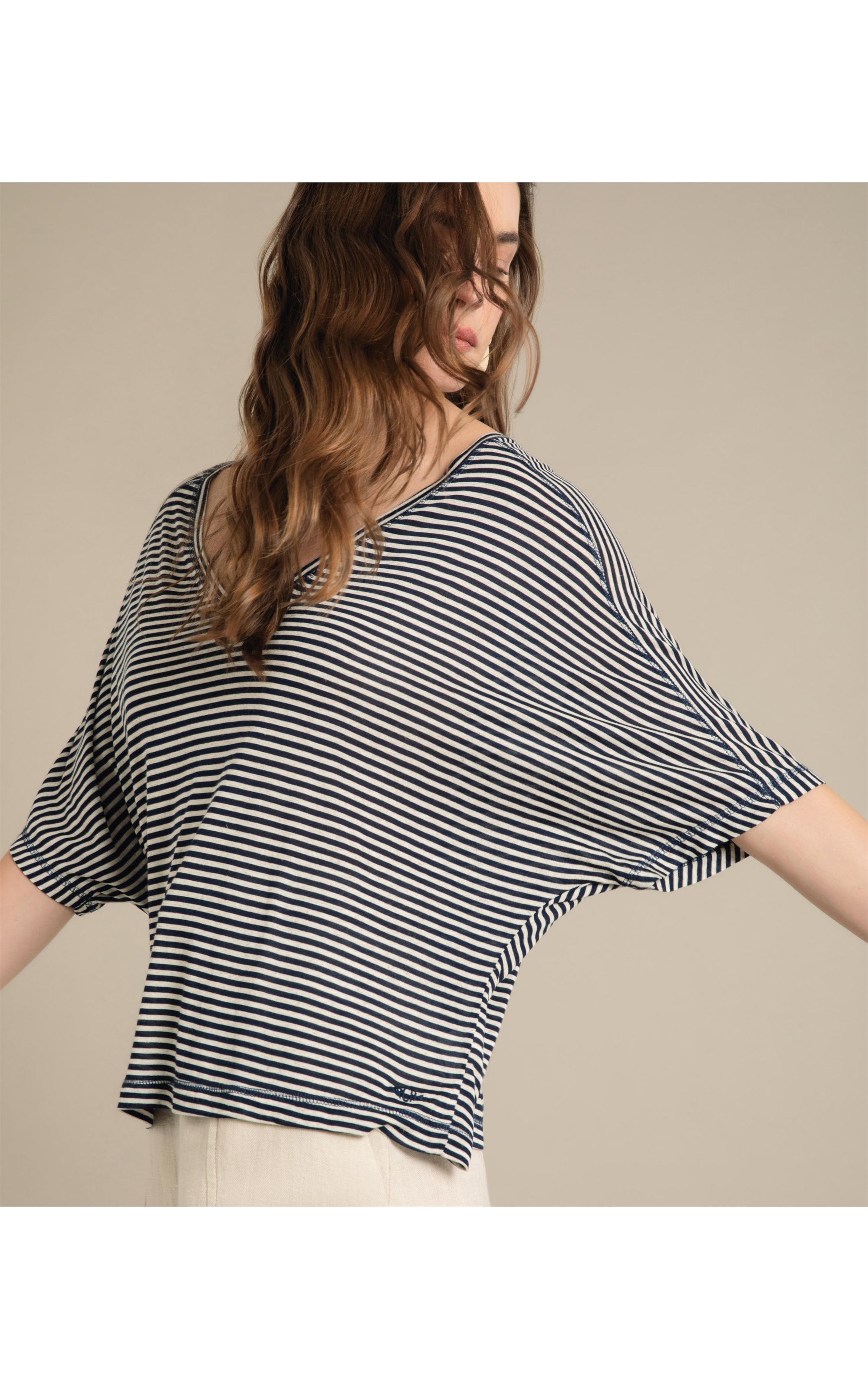 Blusa Linho  Salinas Listrada Marinho