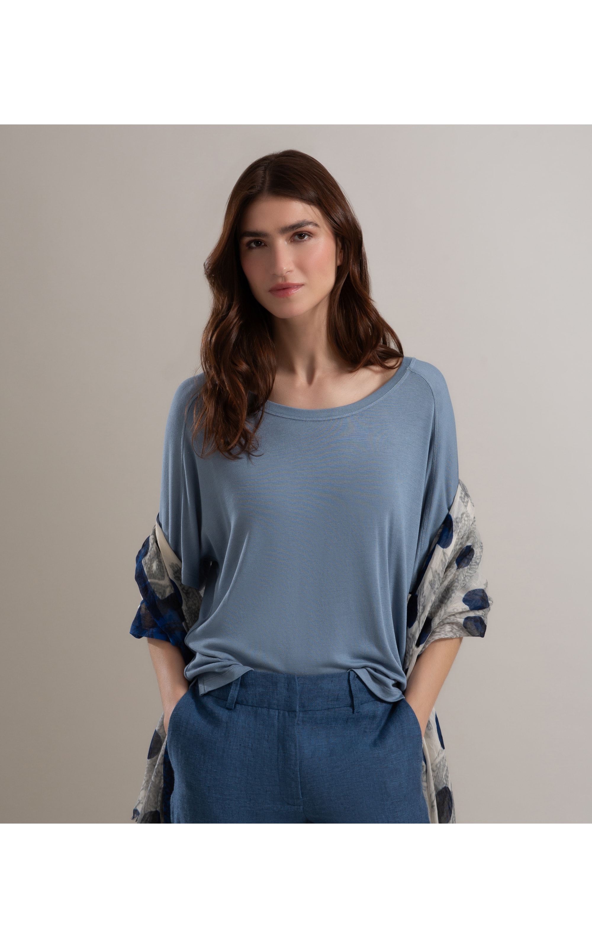 Blusa Linho  Sara Tricot Linho Azul Seco