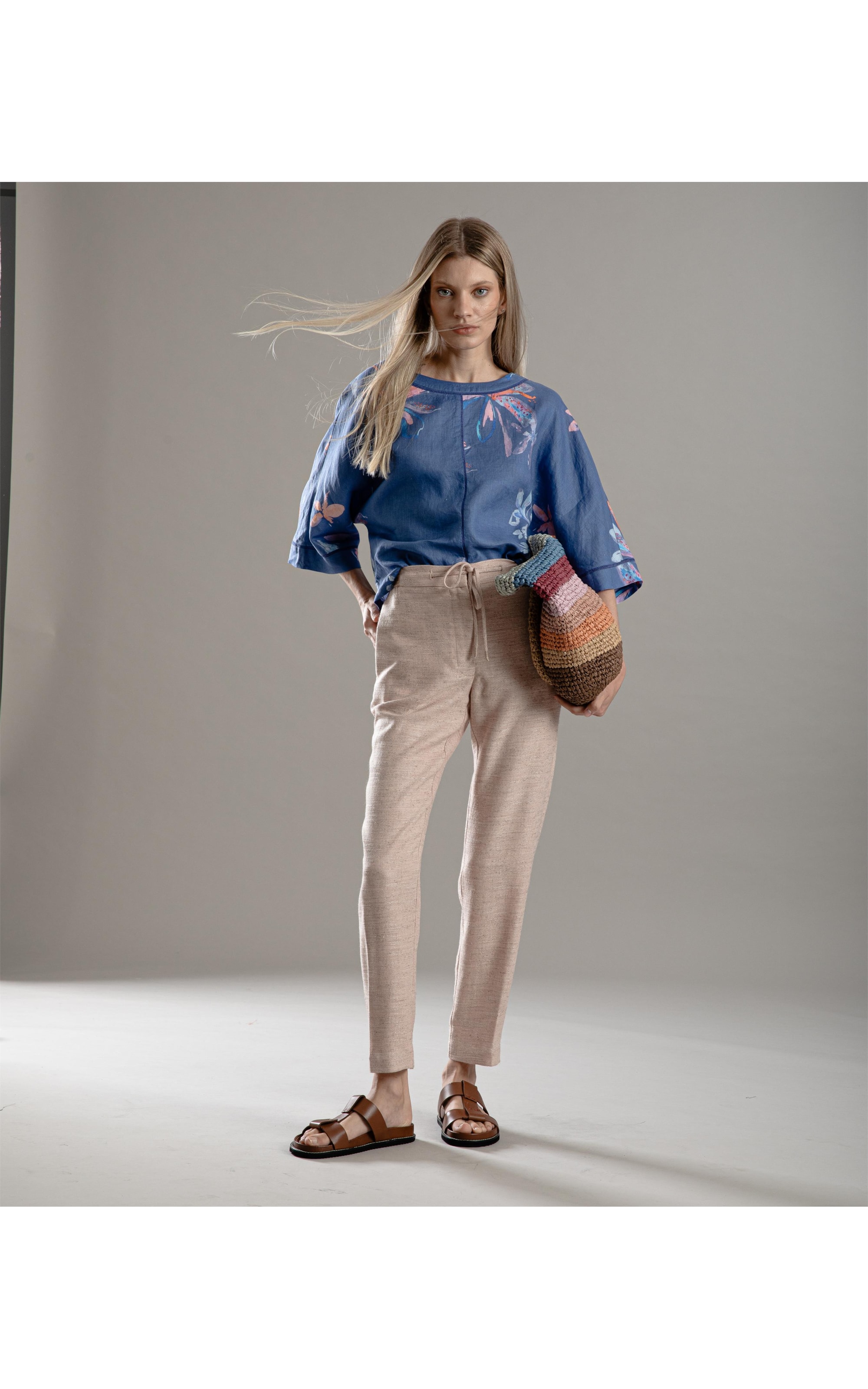 Blusa Linho  Sierra Soft Flower Azul Jeans
