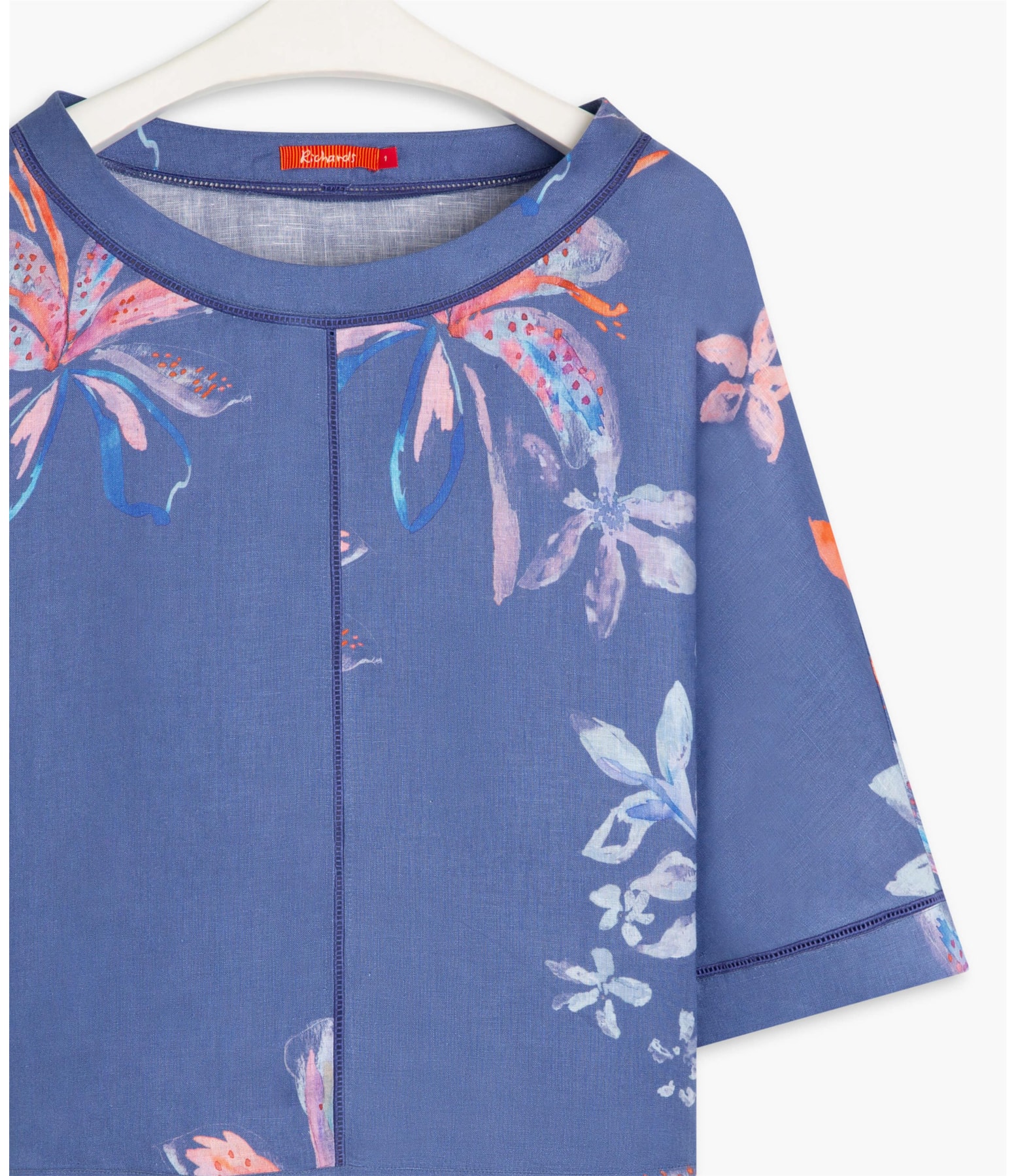 Blusa Linho  Sierra Soft Flower Azul Jeans