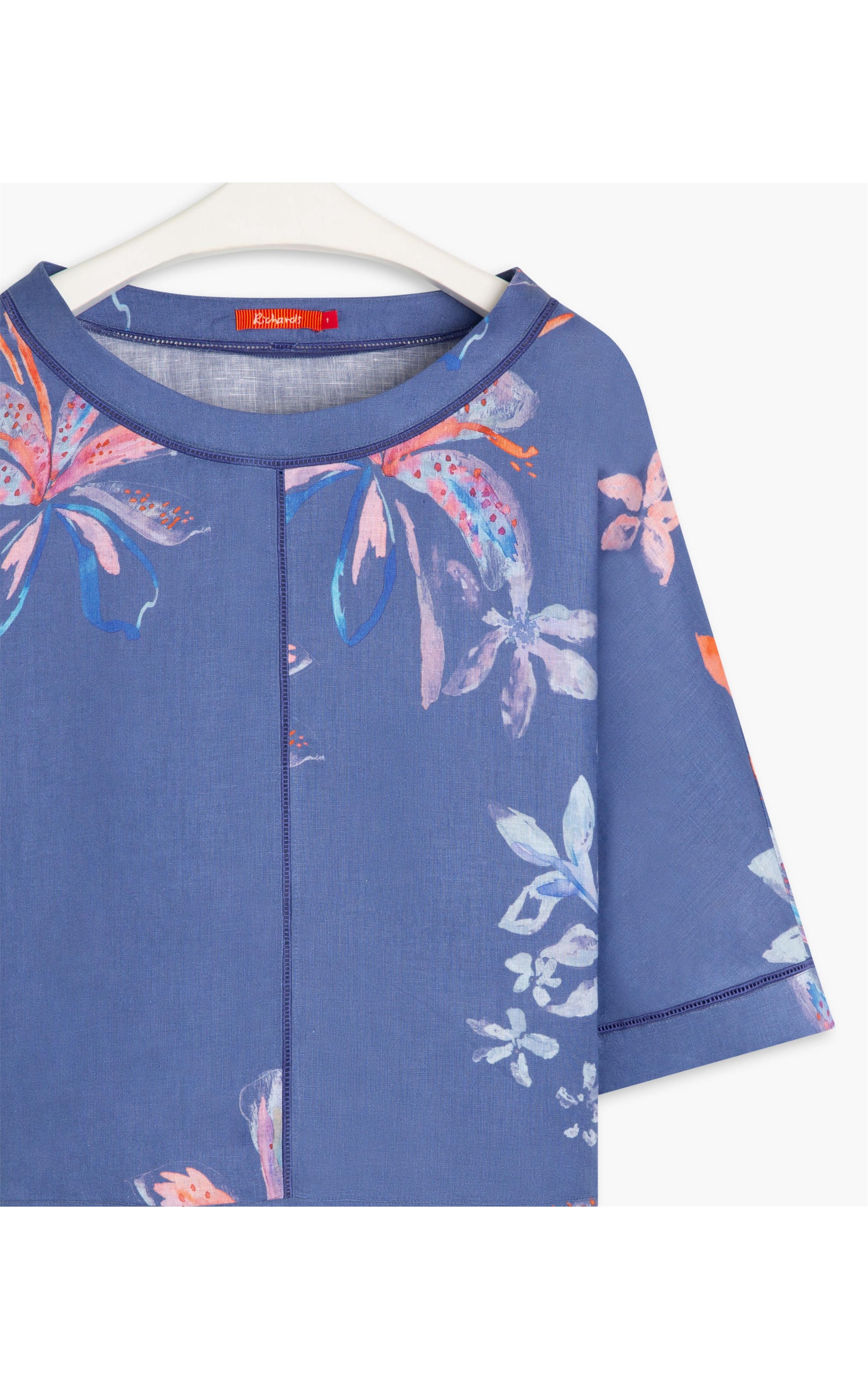 Blusa Linho  Sierra Soft Flower Azul Jeans