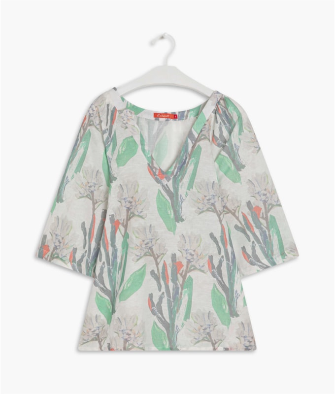 Blusa Linho  Stela Canvas Flower Off White