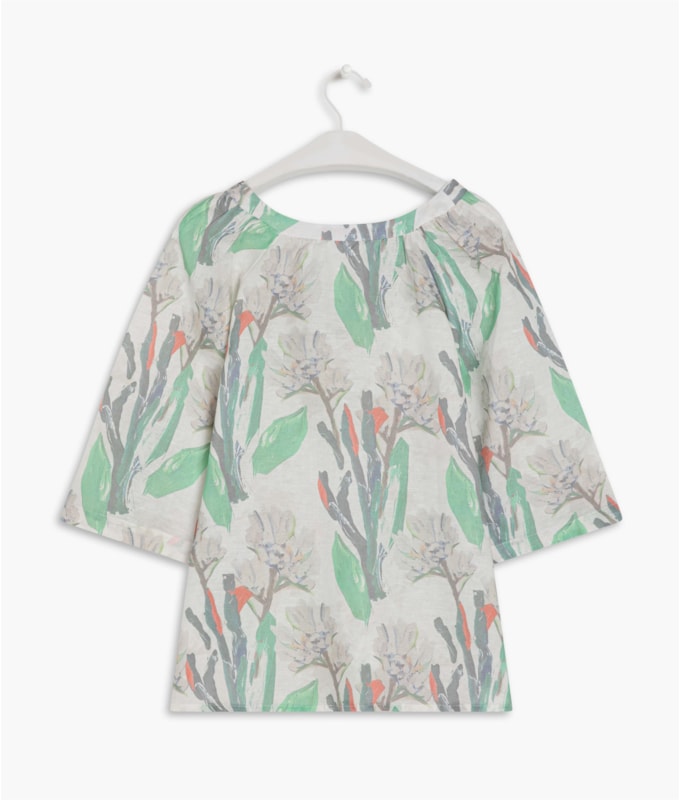 Blusa Linho  Stela Canvas Flower Off White