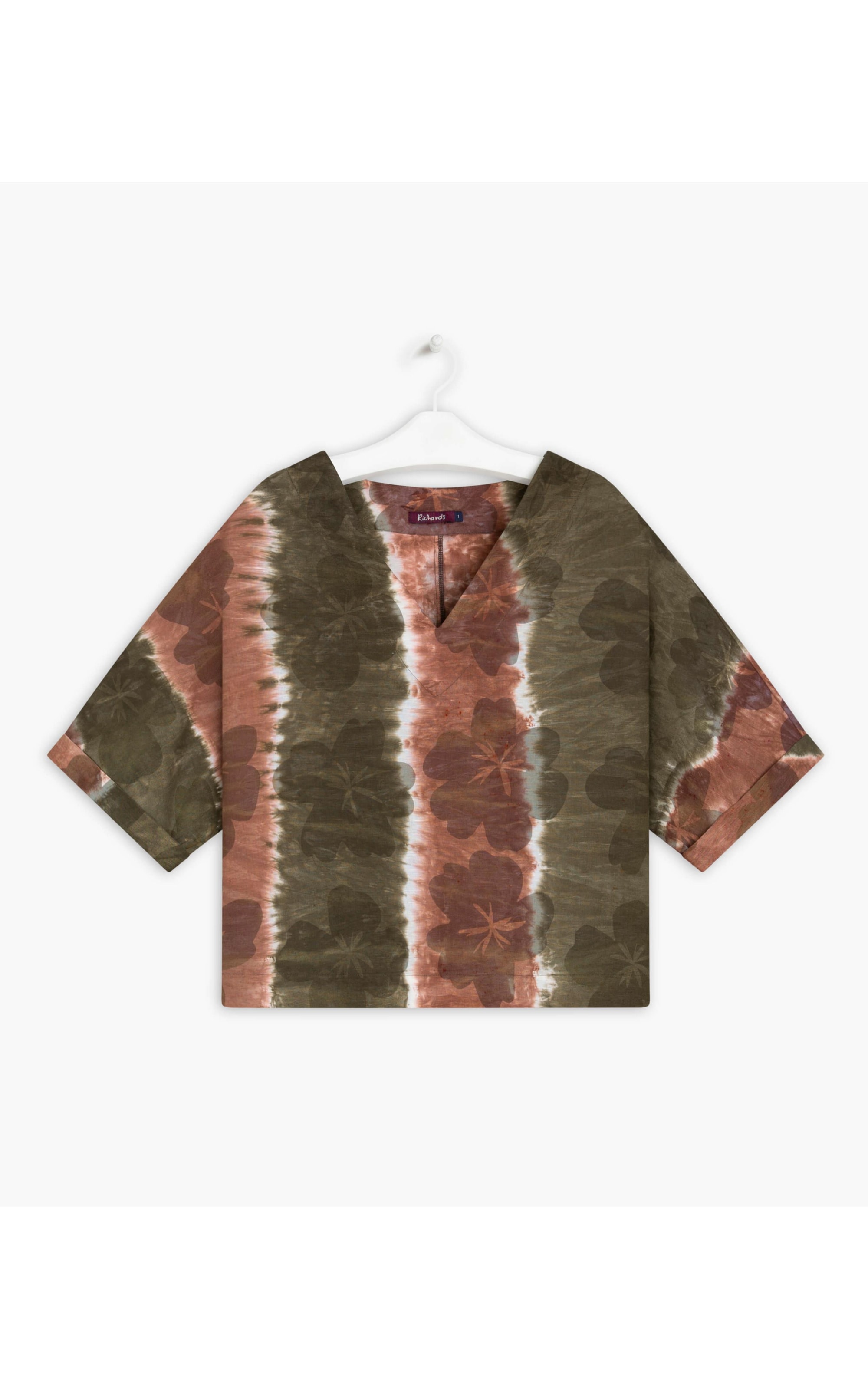 Blusa Linho  Suri  Tie Dye Flower Verde Militar