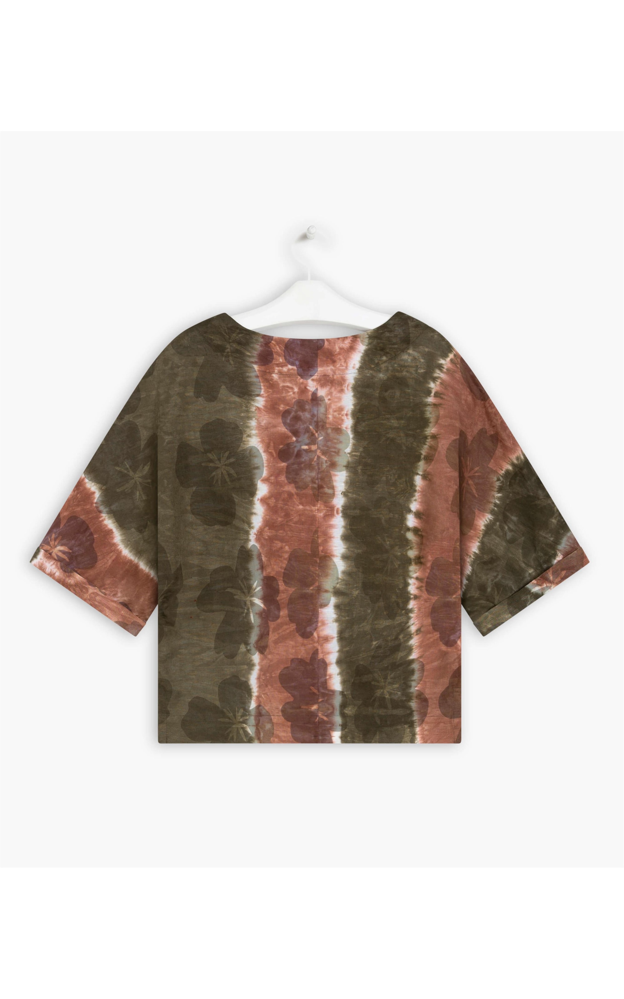 Blusa Linho  Suri  Tie Dye Flower Verde Militar