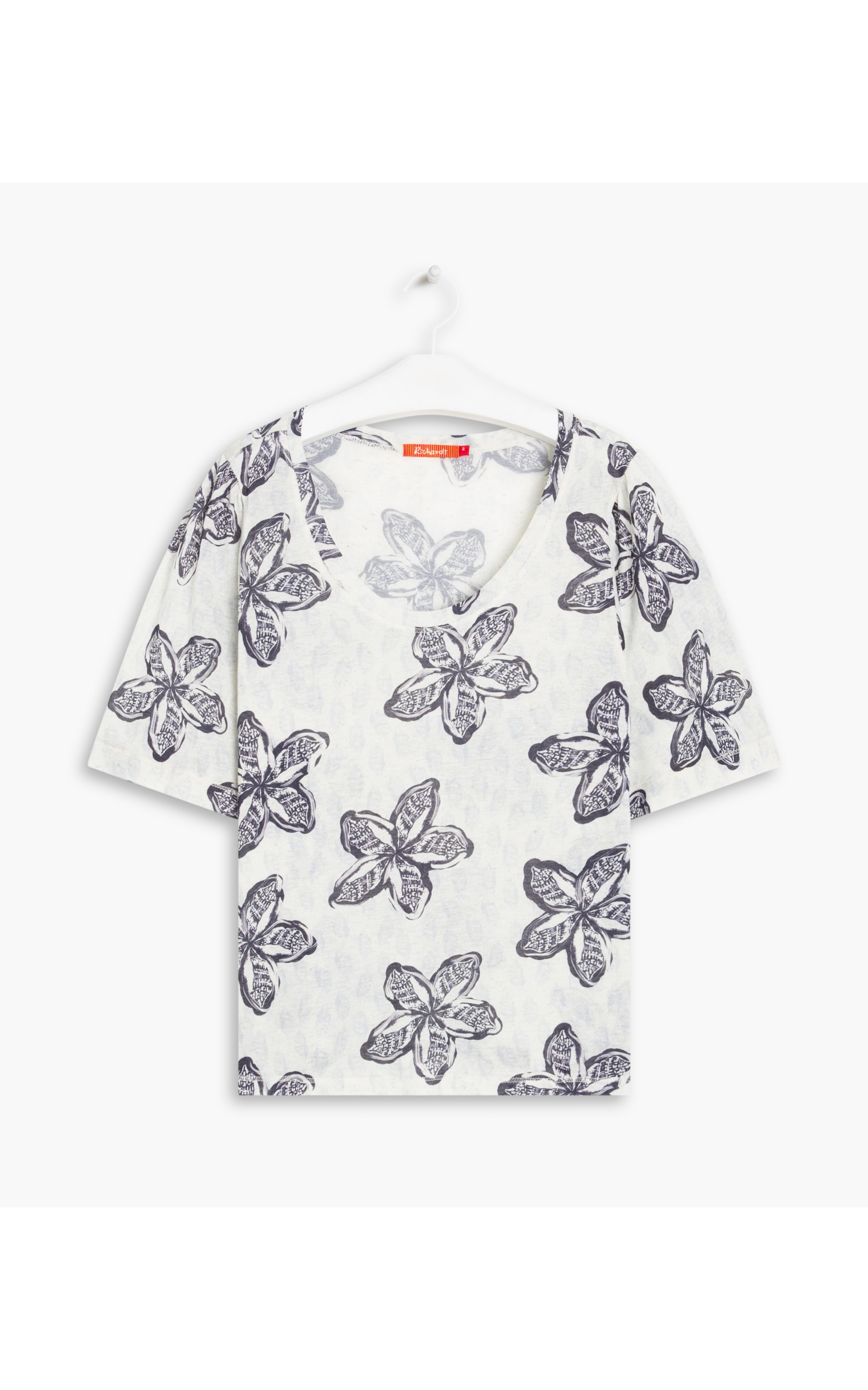Blusa Linho  Tae Estampa Flowershell Dark Navy
