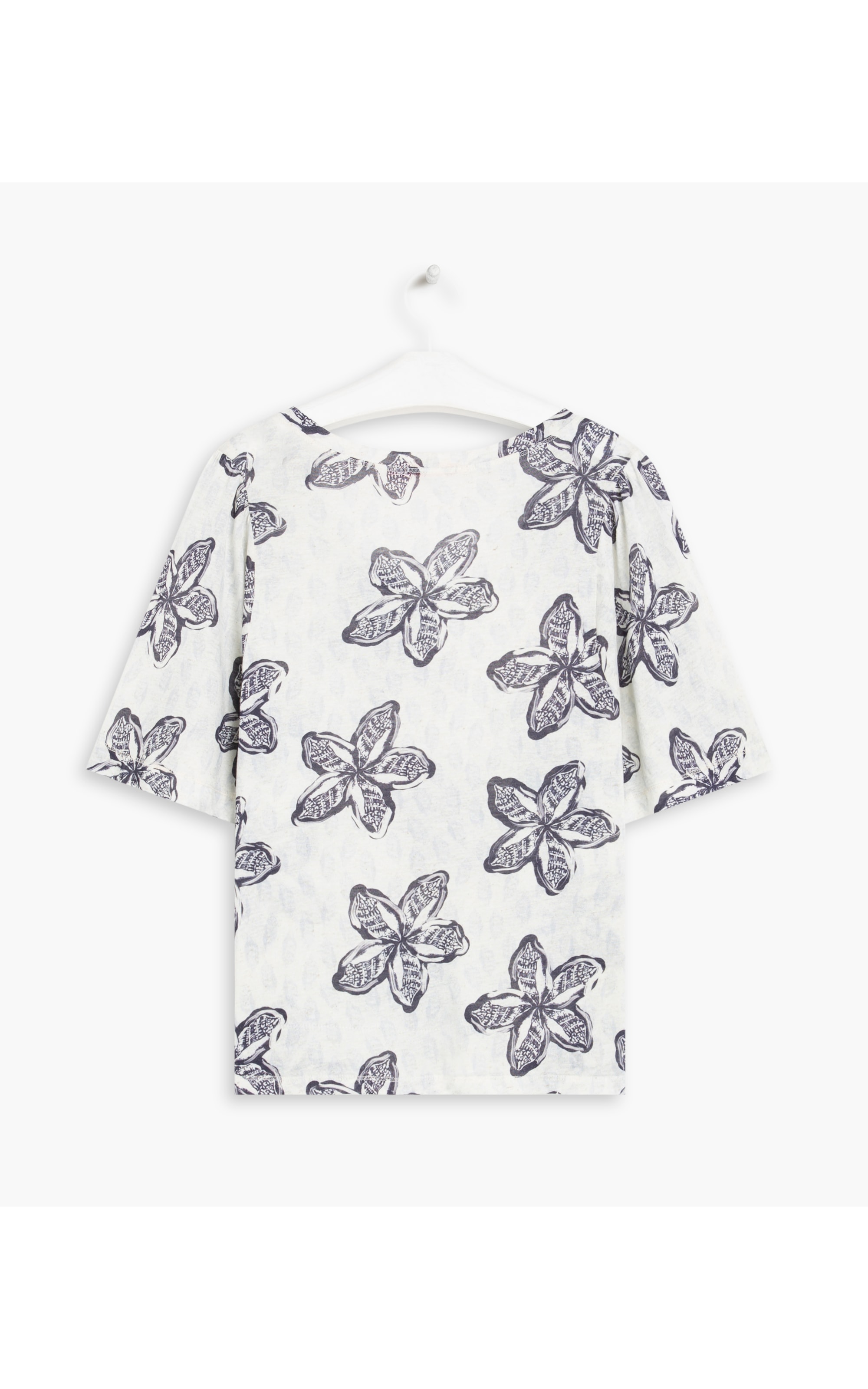 Blusa Linho  Tae Estampa Flowershell Dark Navy