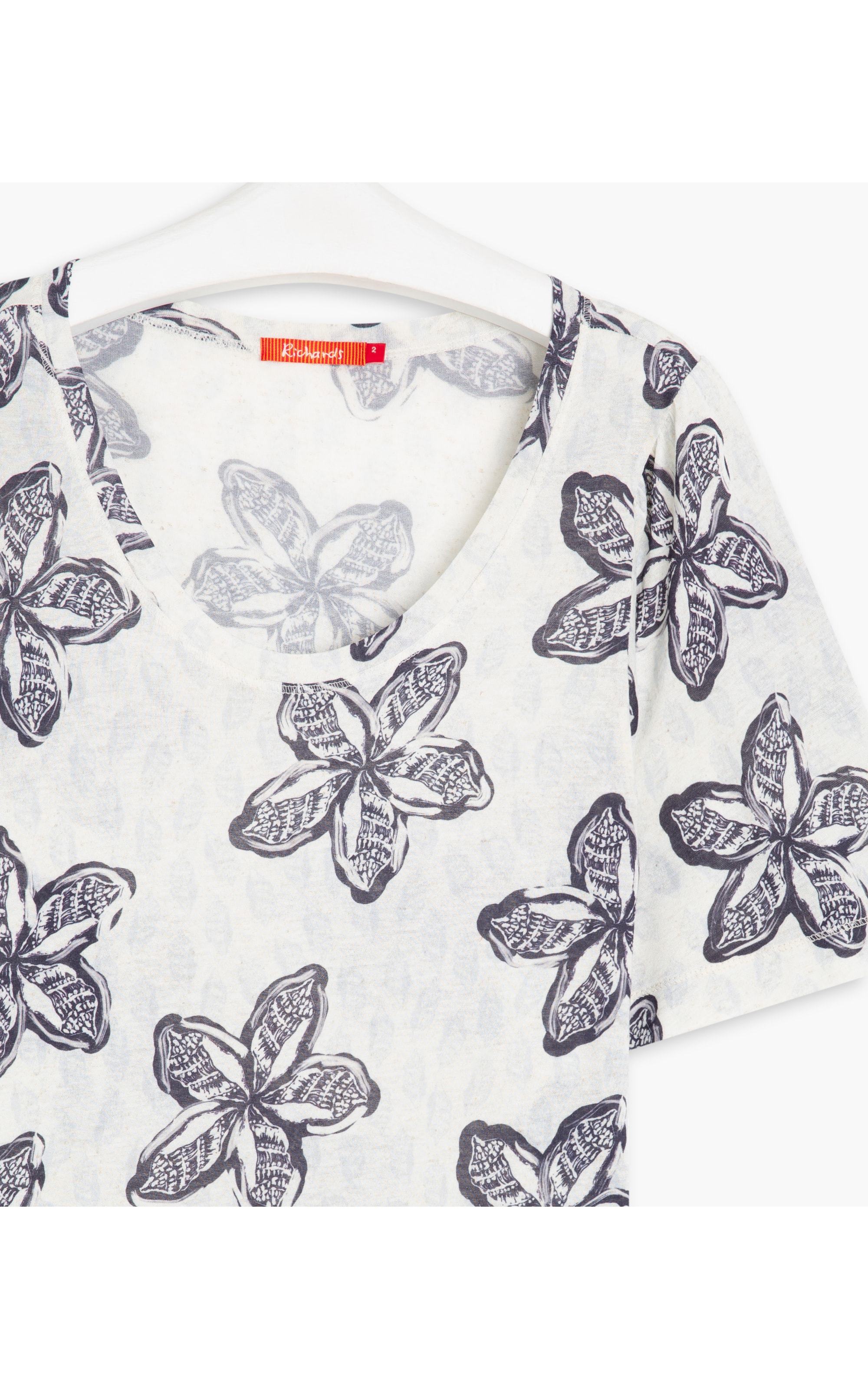 Blusa Linho  Tae Estampa Flowershell Dark Navy