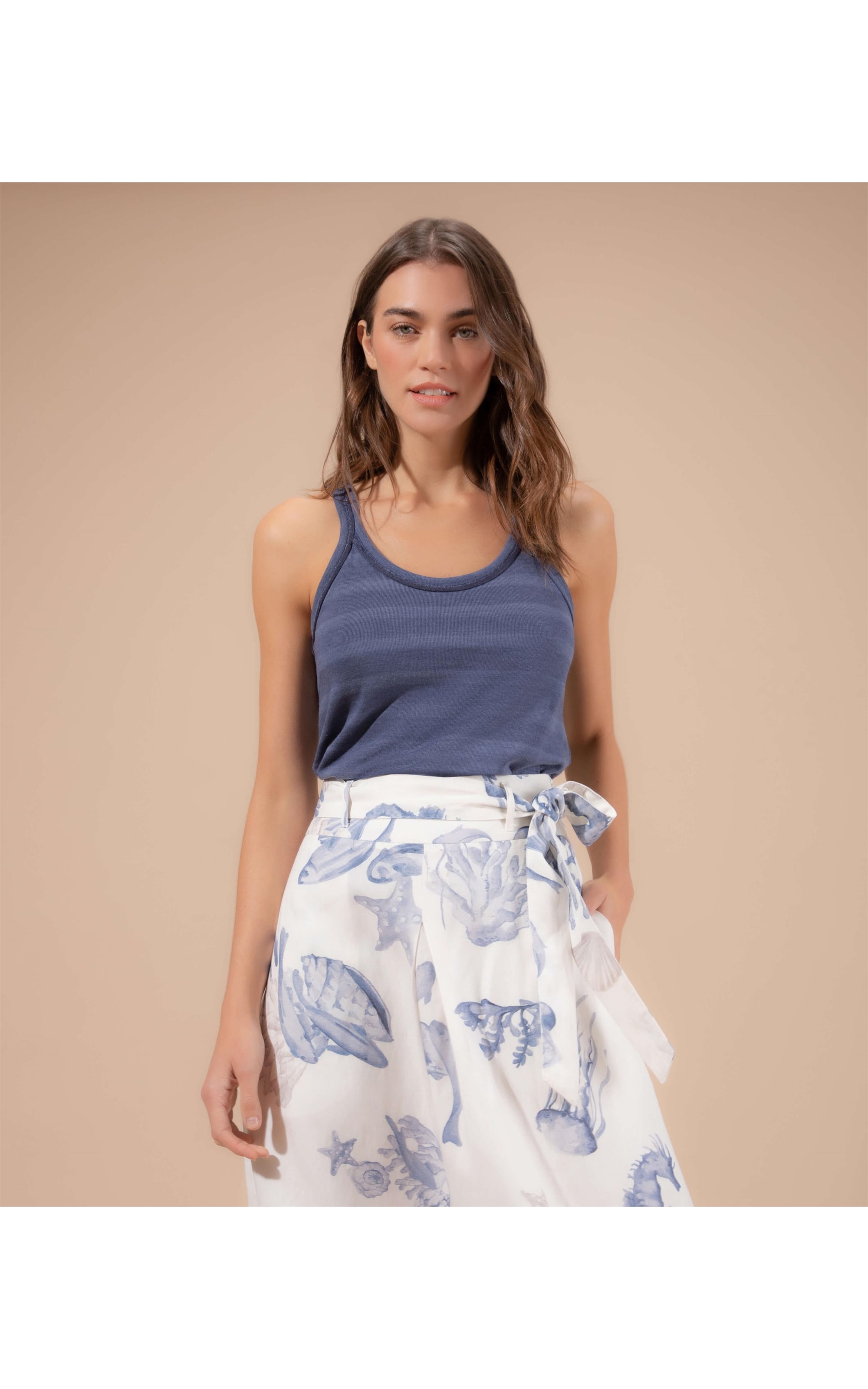  Blusa Linho  Tesla Listrada Dark Navy